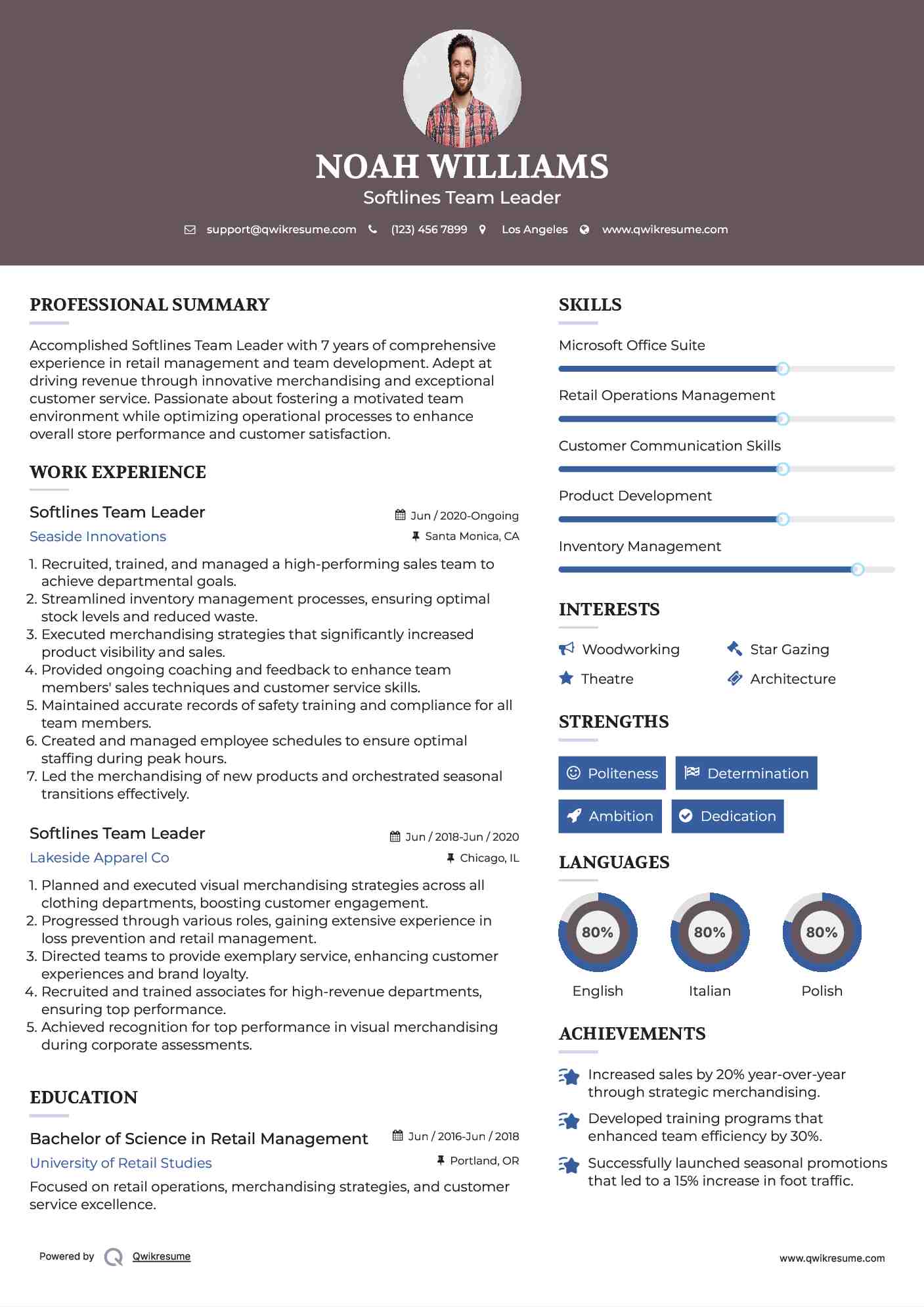 Softlines Team Leader Resume Example