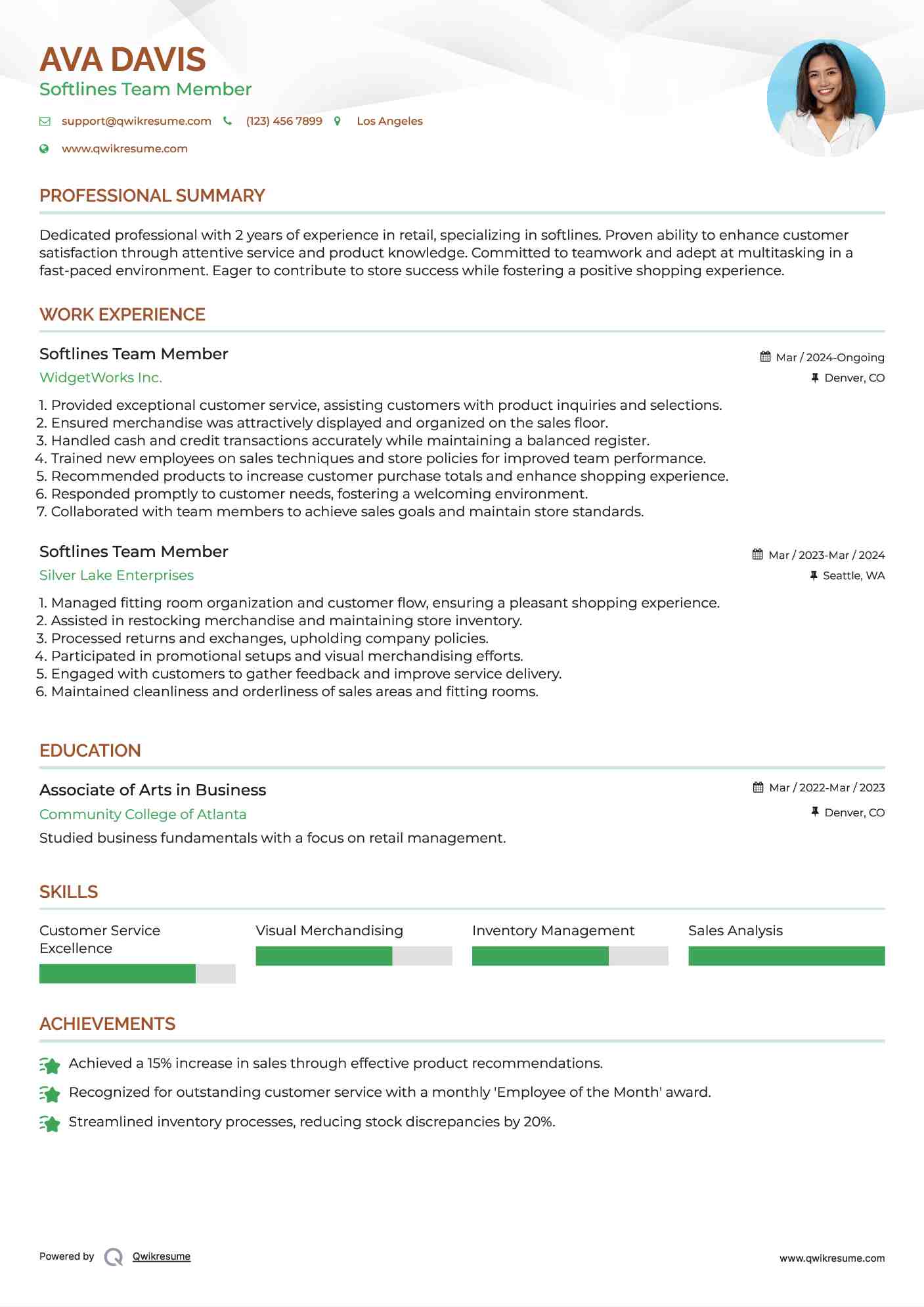 Softlines Team Member Resume Sample