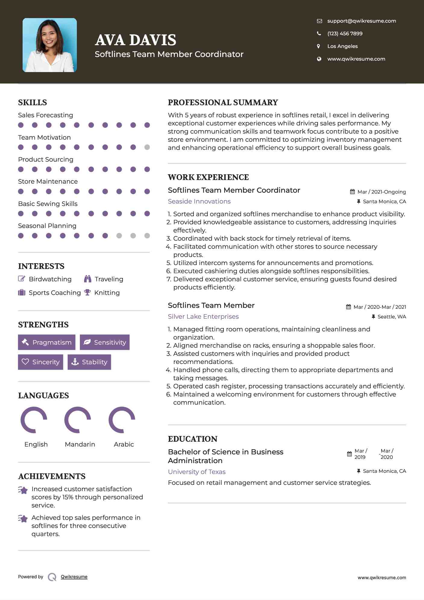 Softlines Team Member Coordinator Resume Format