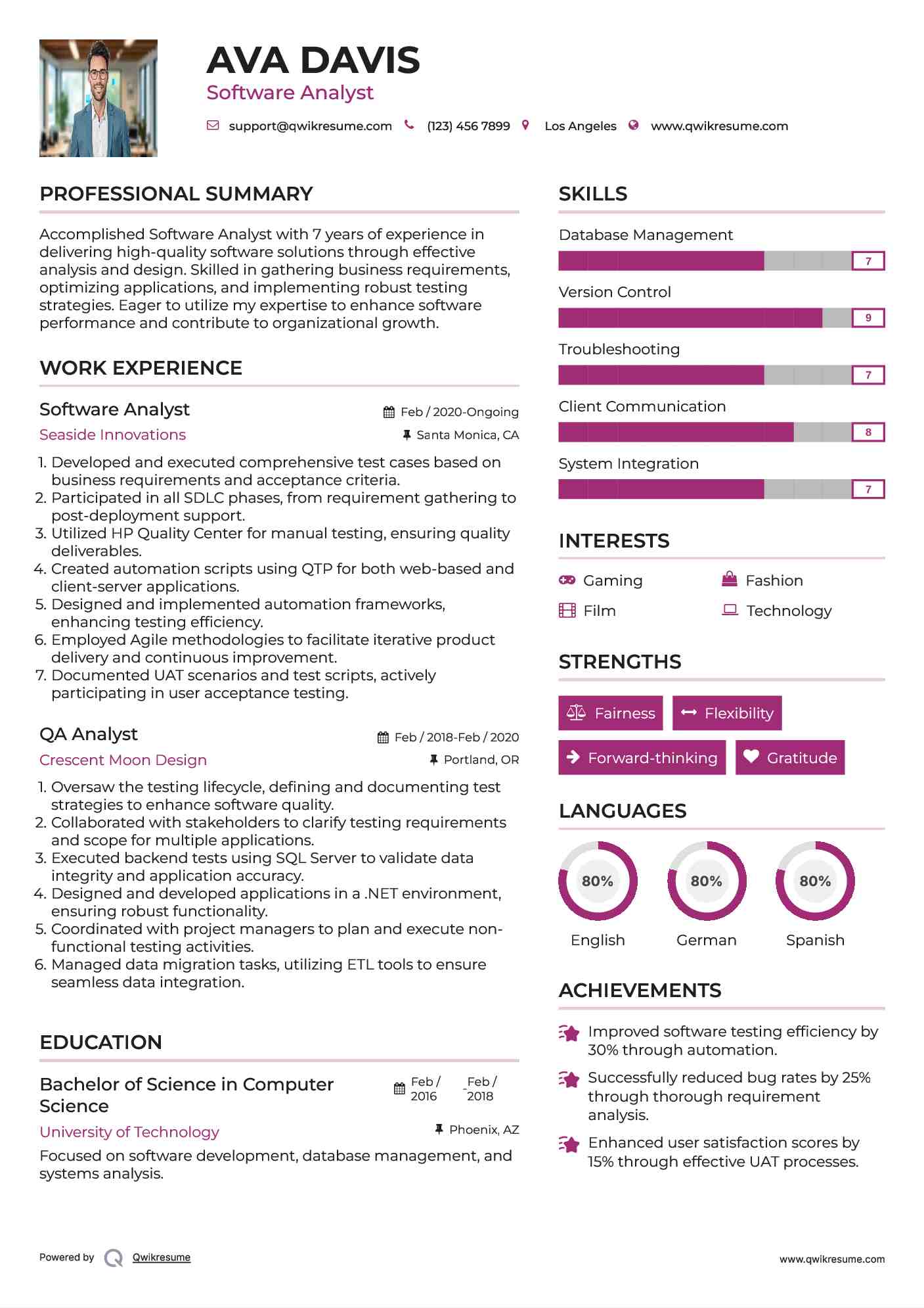 Software Analyst Resume Samples QwikResume
