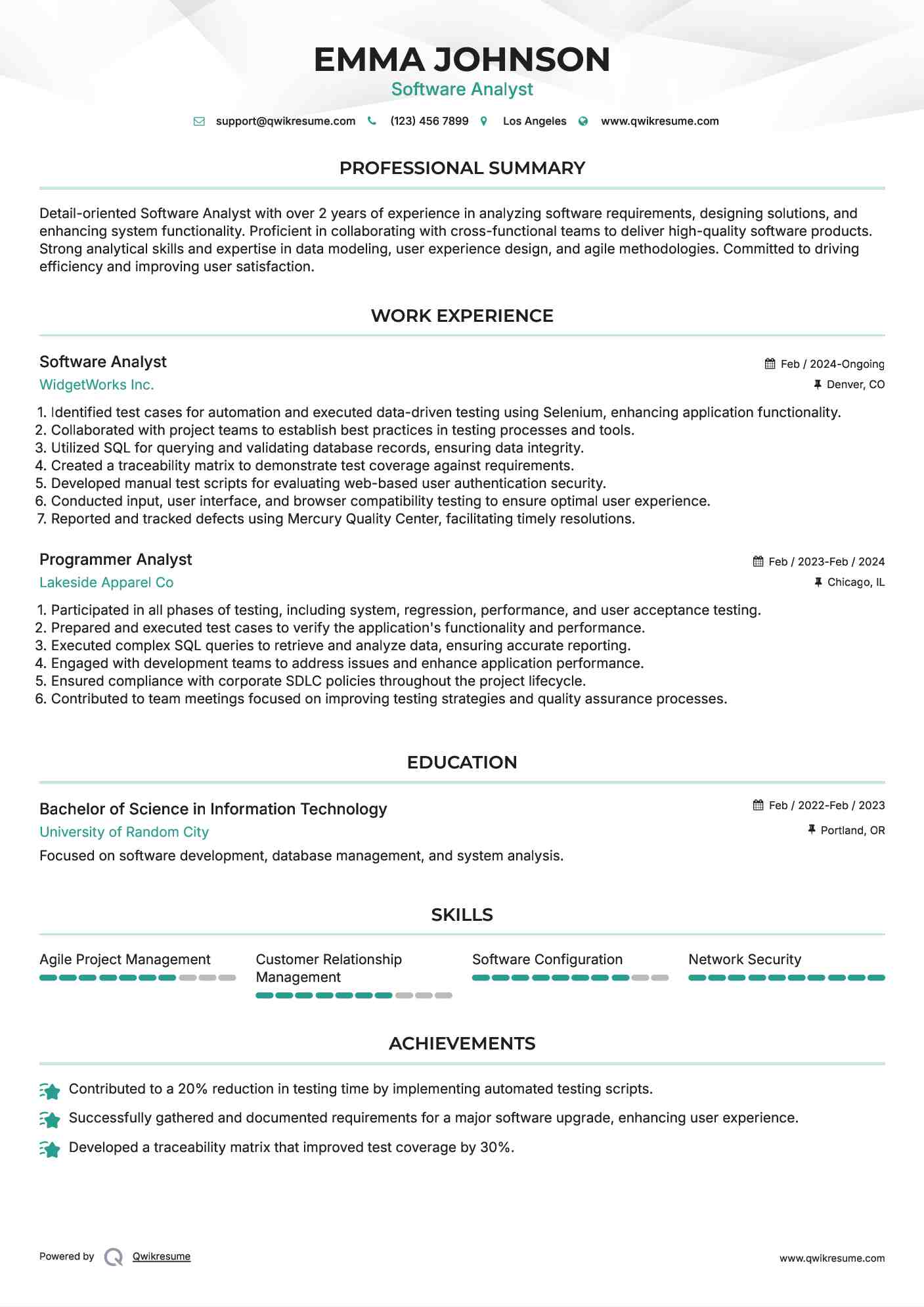 Software Analyst Resume Template