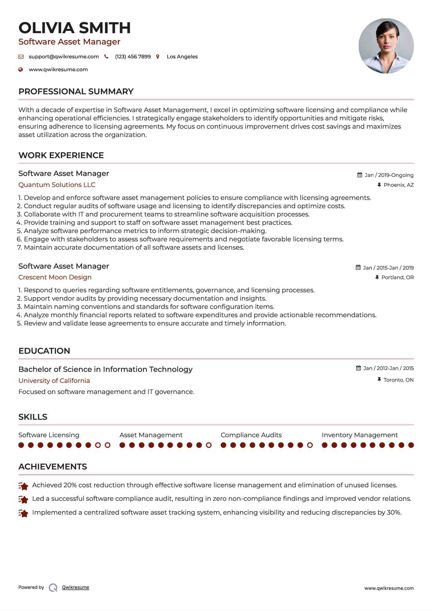 Software Asset Manager Resume Model