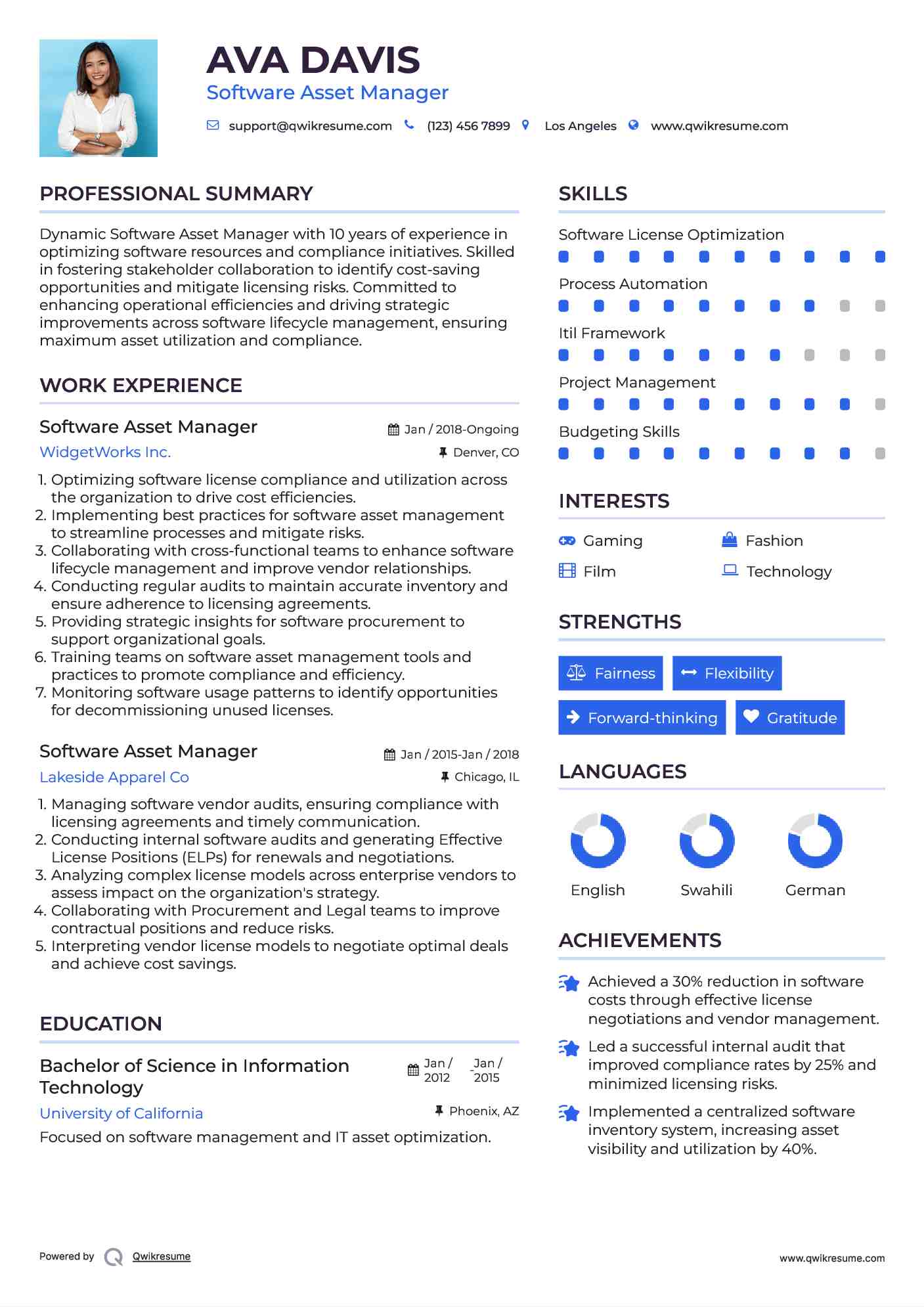 Software Asset Manager Resume Sample