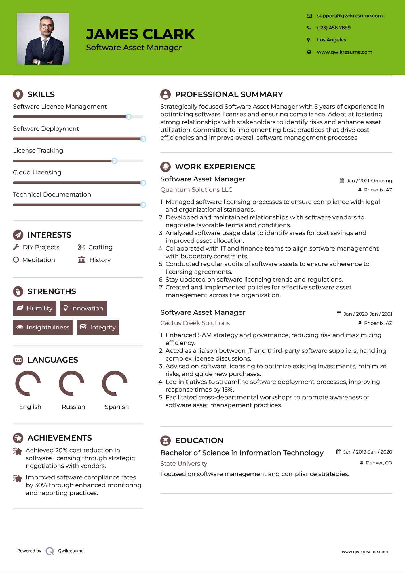 Software Asset Manager Resume Example