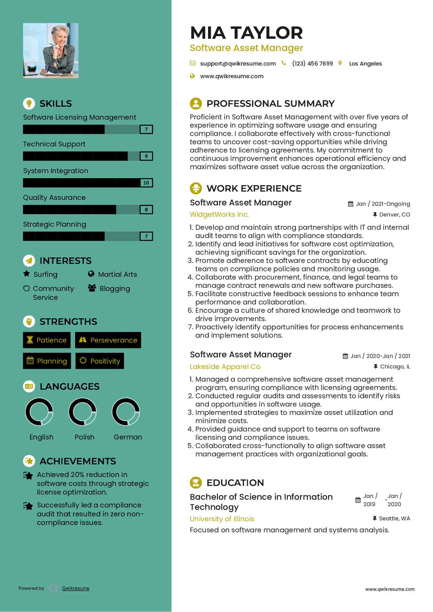 Software Asset Manager Resume Template