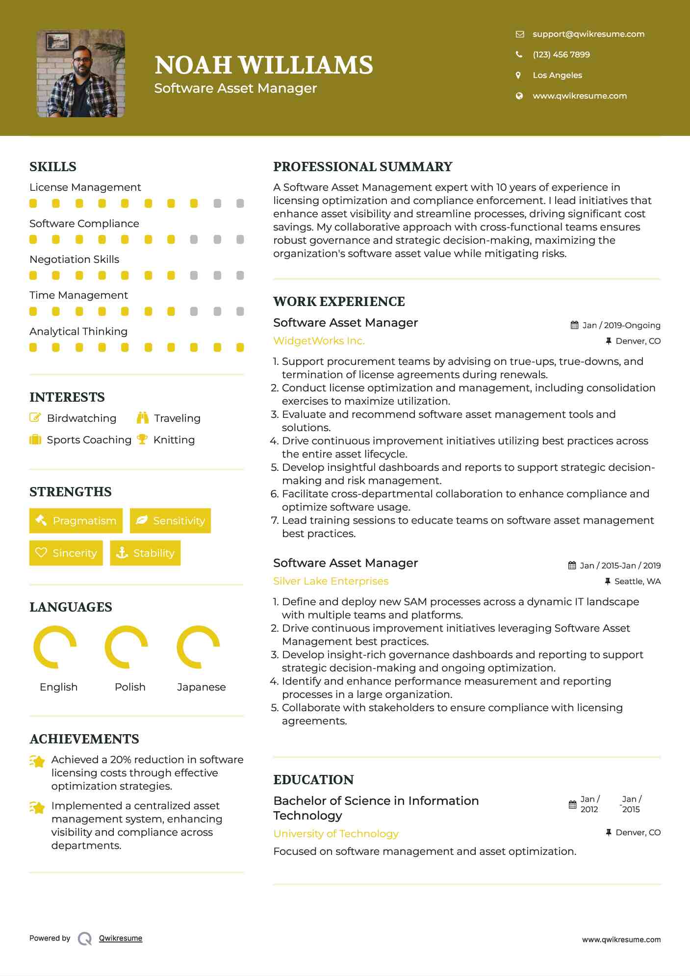 Software Asset Manager Resume Model
