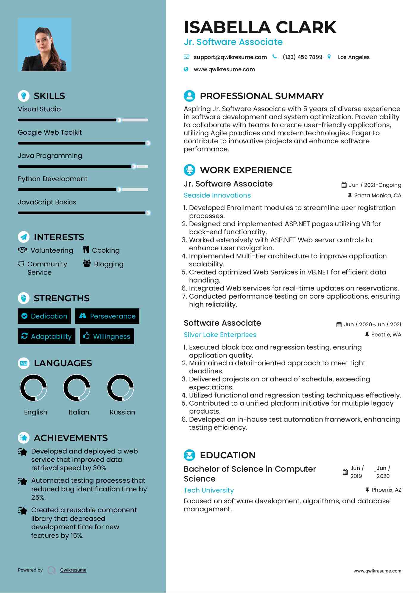 Jr. Software Associate Resume Format