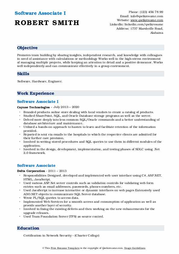 Software Associate Resume Samples | QwikResume