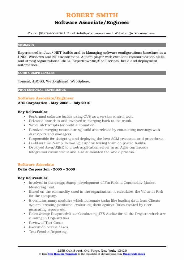 Software Associate Resume Samples | QwikResume
