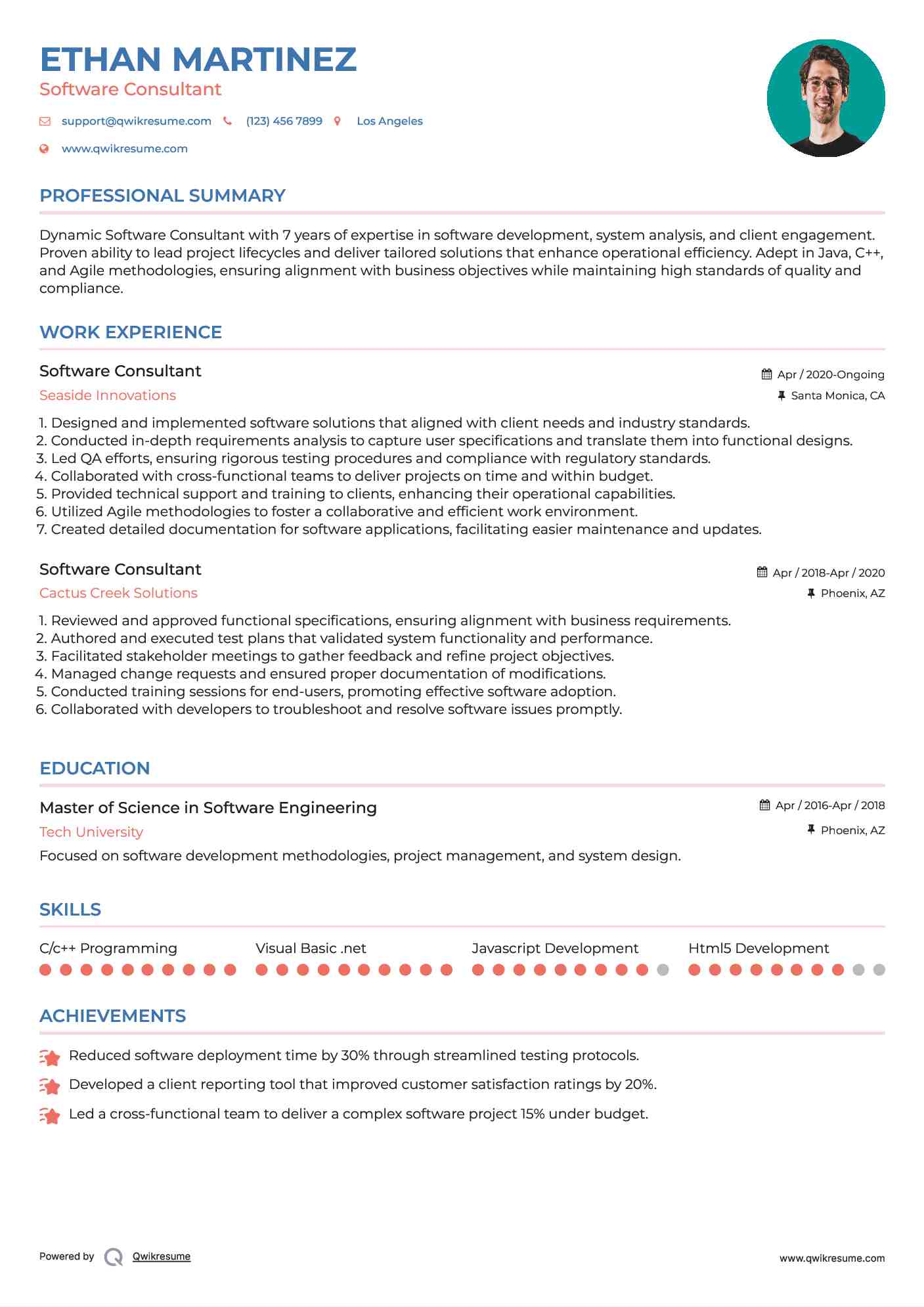 Software Consultant Resume Sample