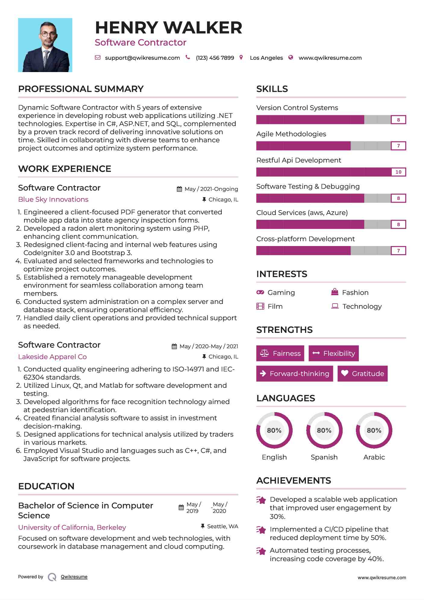 Software Contractor Resume Format