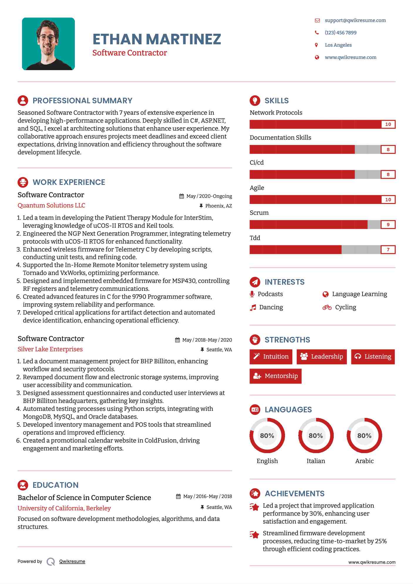 Software Contractor Resume Format