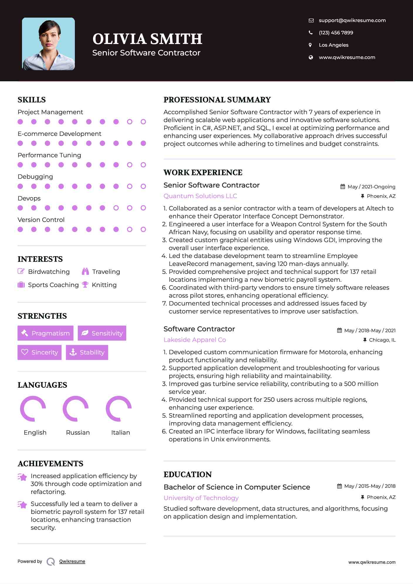 Senior Software Contractor Resume Format
