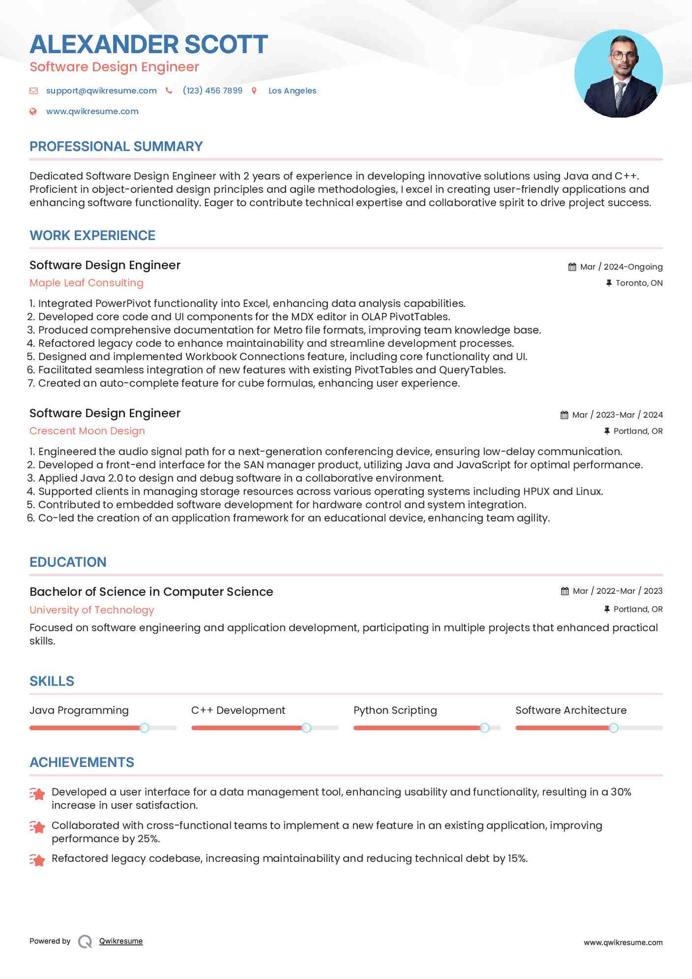 Software Design Engineer Resume Format