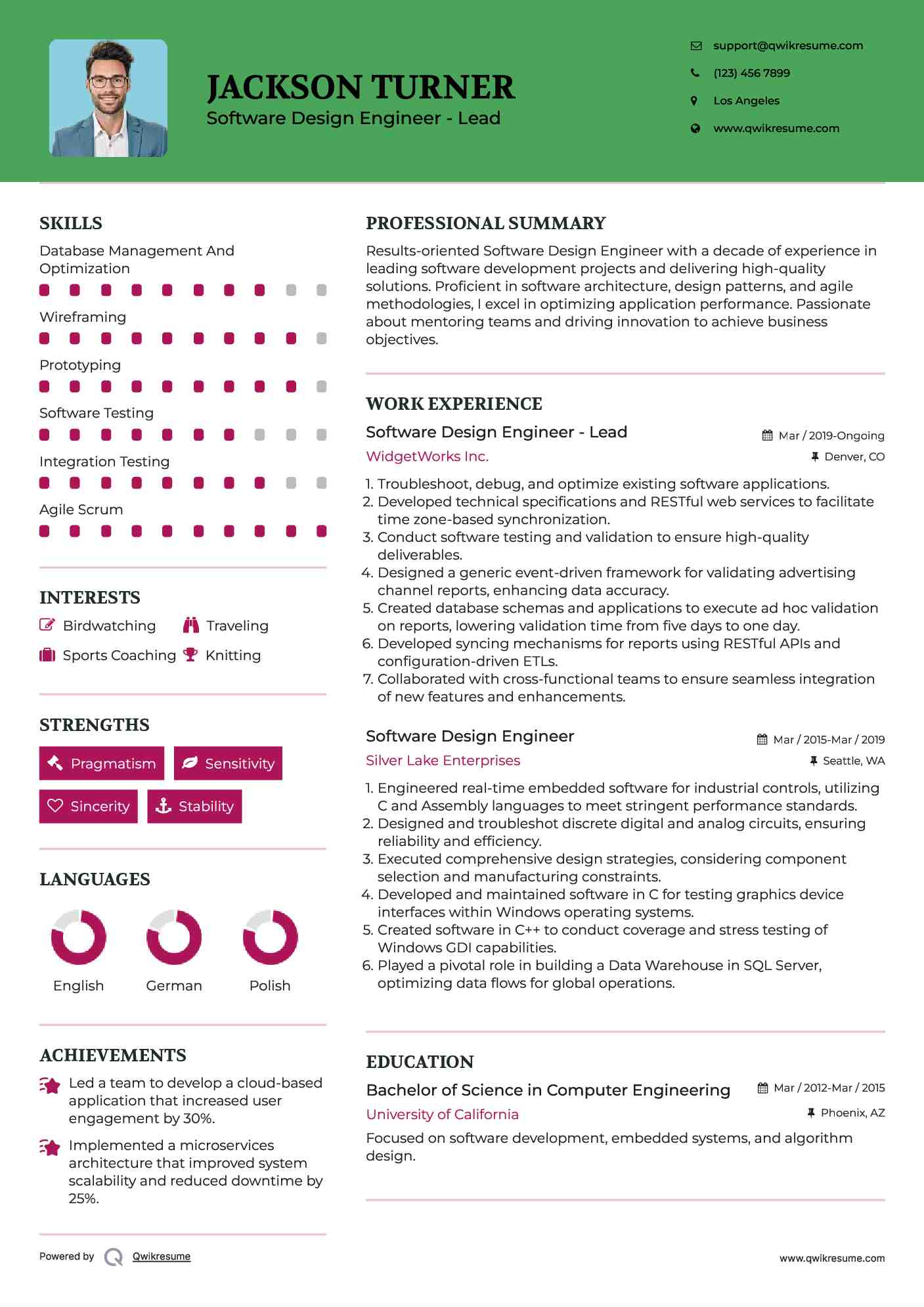 Software Design Engineer - Lead Resume Template