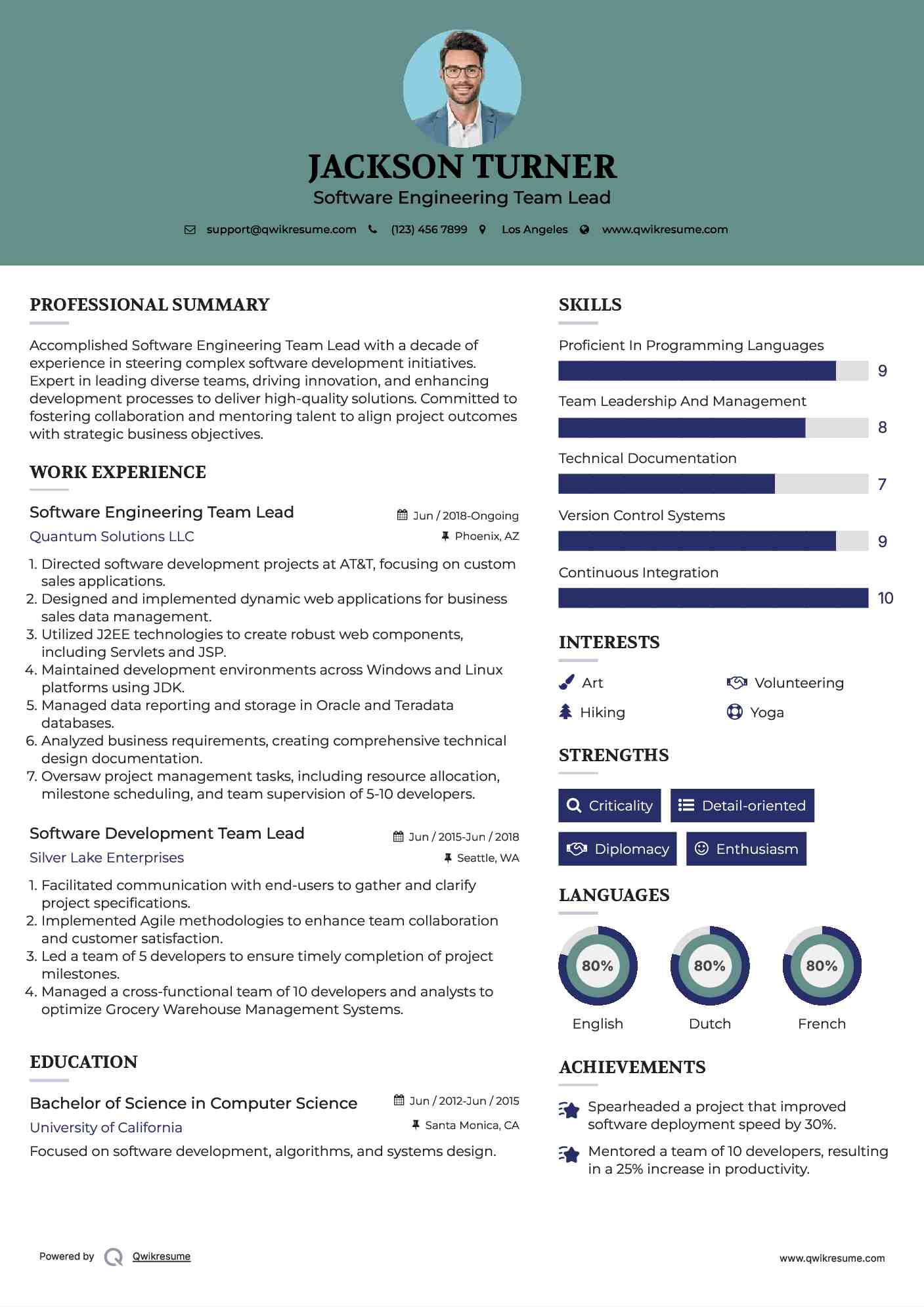 Software Engineering Team Lead Resume Sample