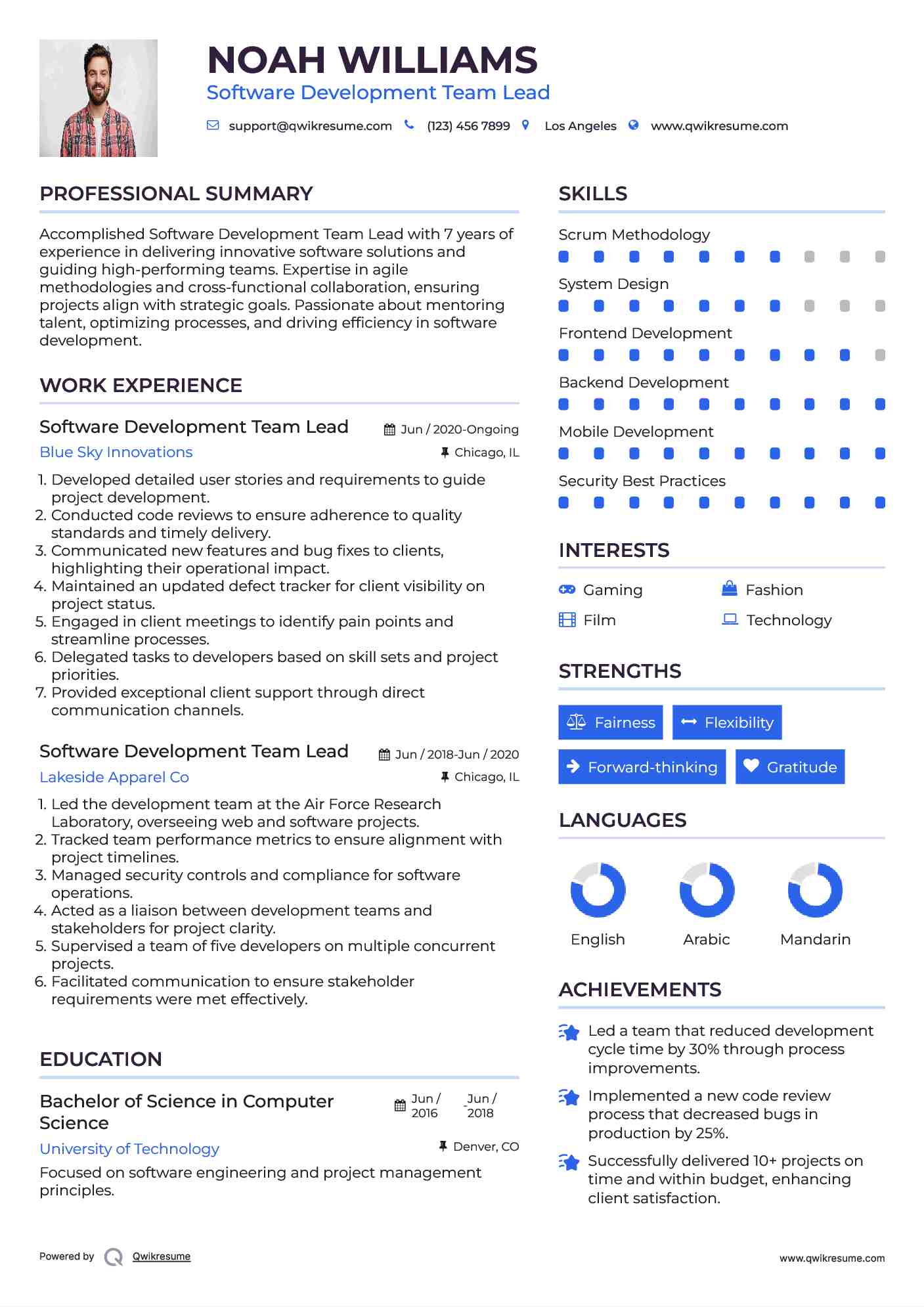 Software Development Team Lead Resume Format