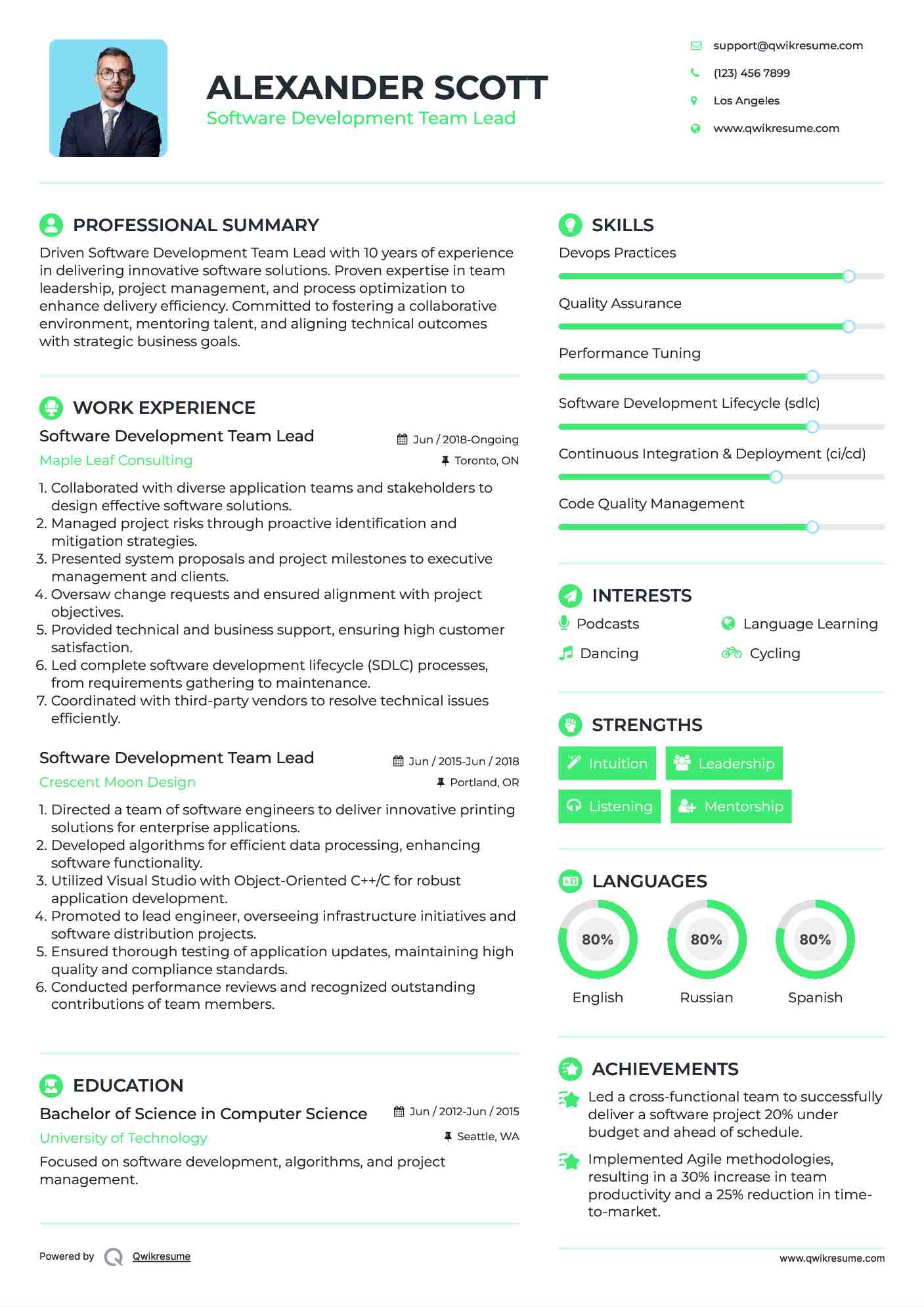 Software Development Team Lead Resume Format