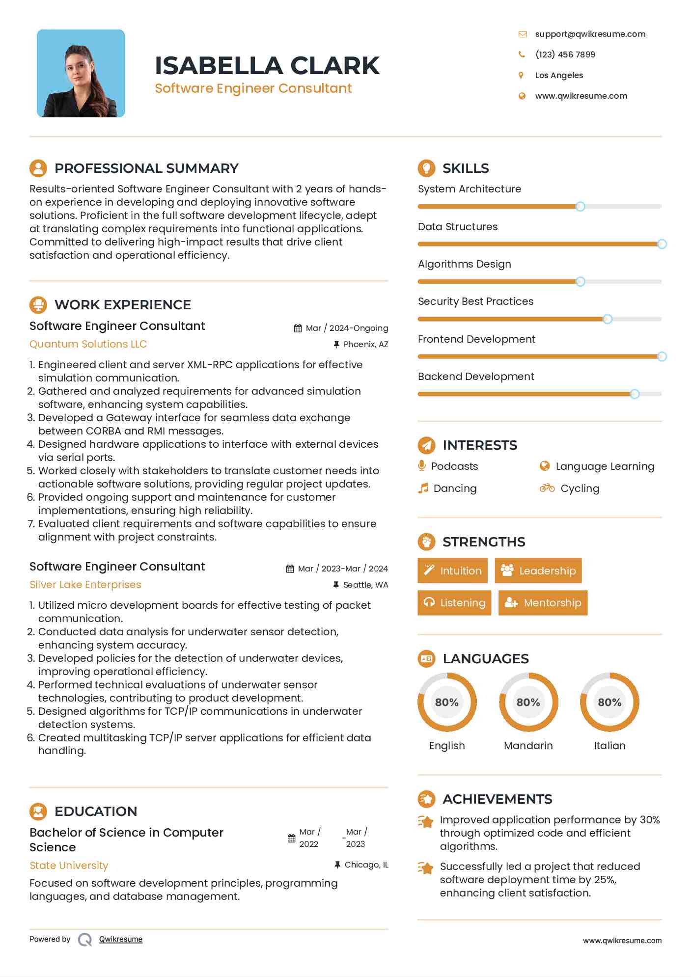 Software Engineer Consultant Resume Sample