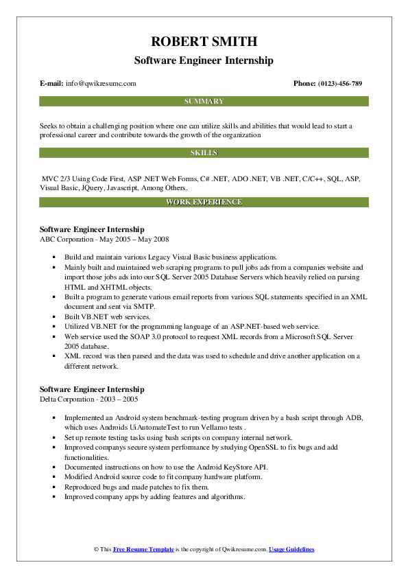Software Engineer Internship Resume Samples QwikResume