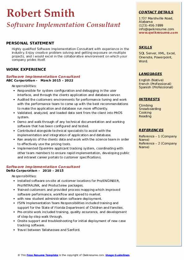 Software Implementation Consultant Resume Samples | QwikResume