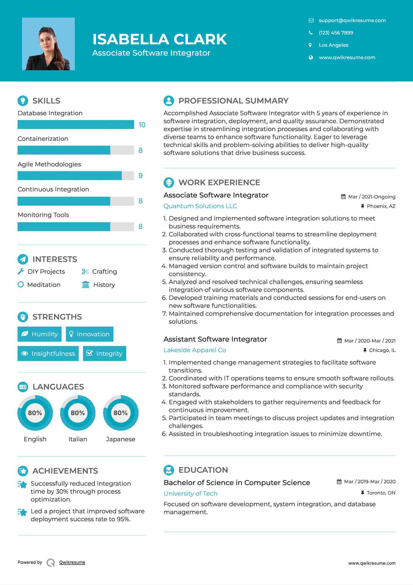 Associate Software Integrator Resume Example