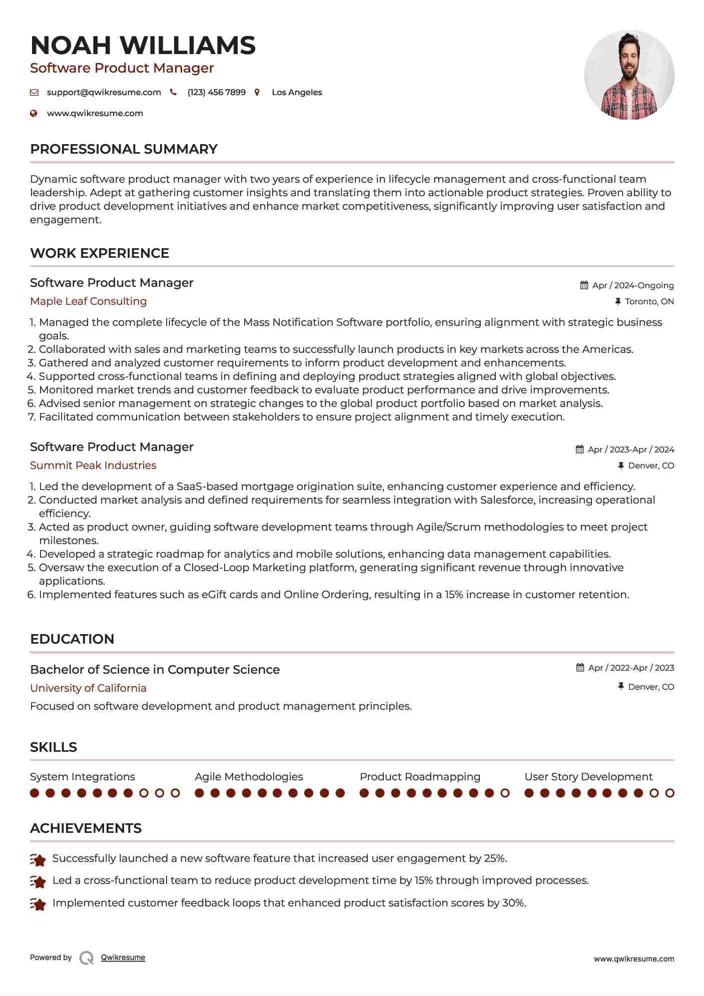 Software Product Manager Resume Template