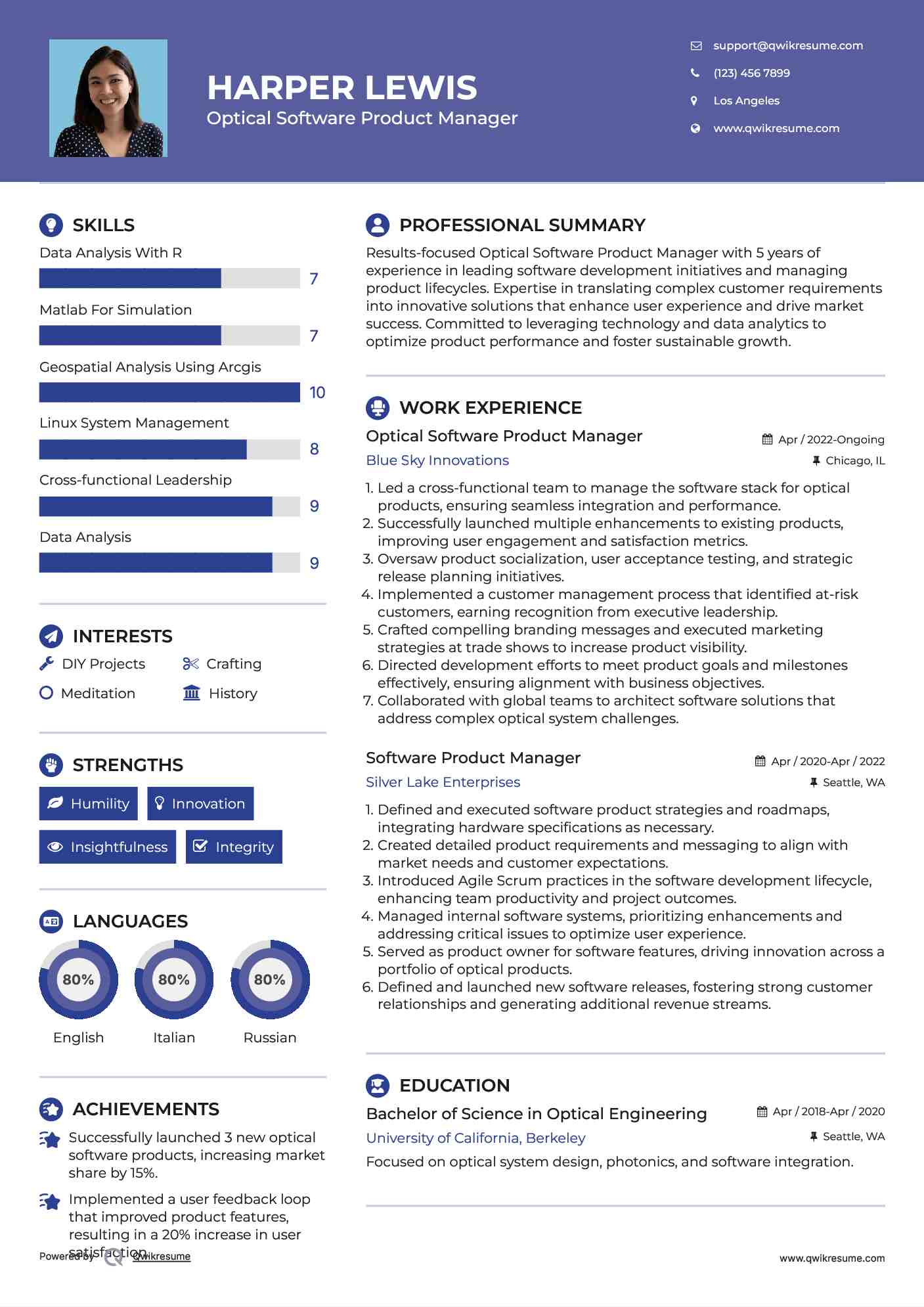 Optical Software Product Manager
 Resume Format