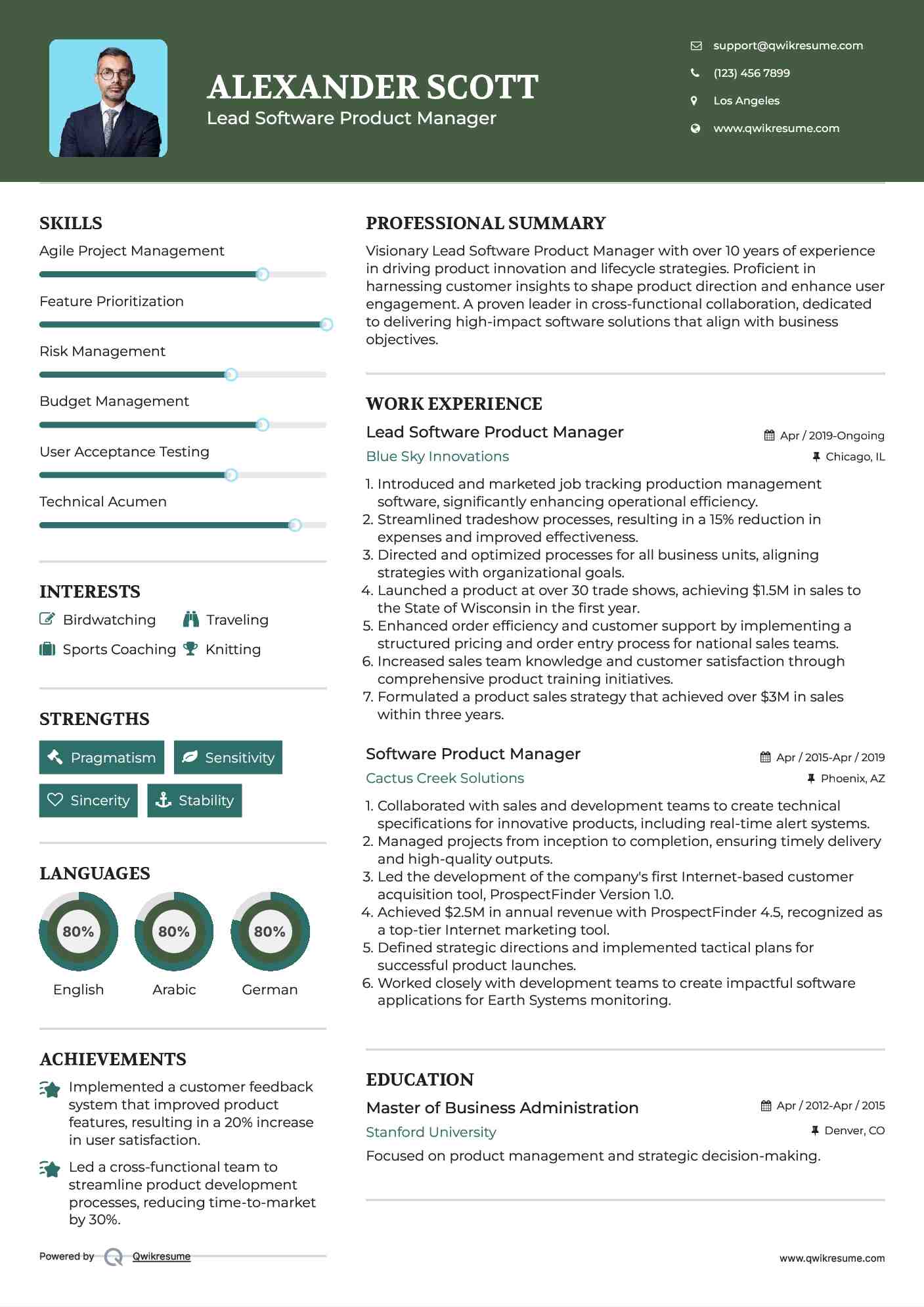 Lead Software Product Manager Resume Format