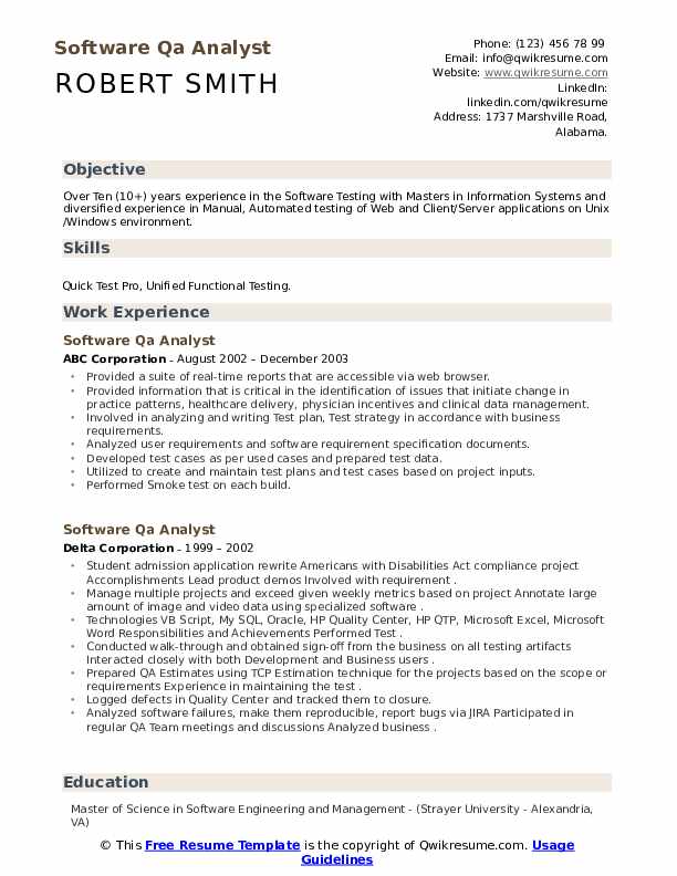 Software QA Analyst Resume Samples QwikResume