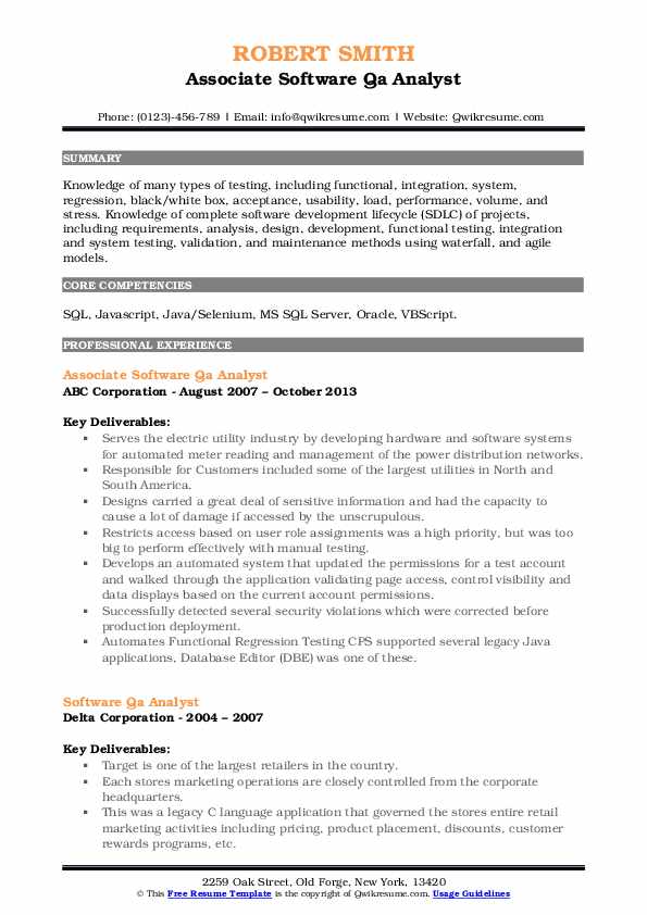 Software QA Analyst Resume Samples QwikResume
