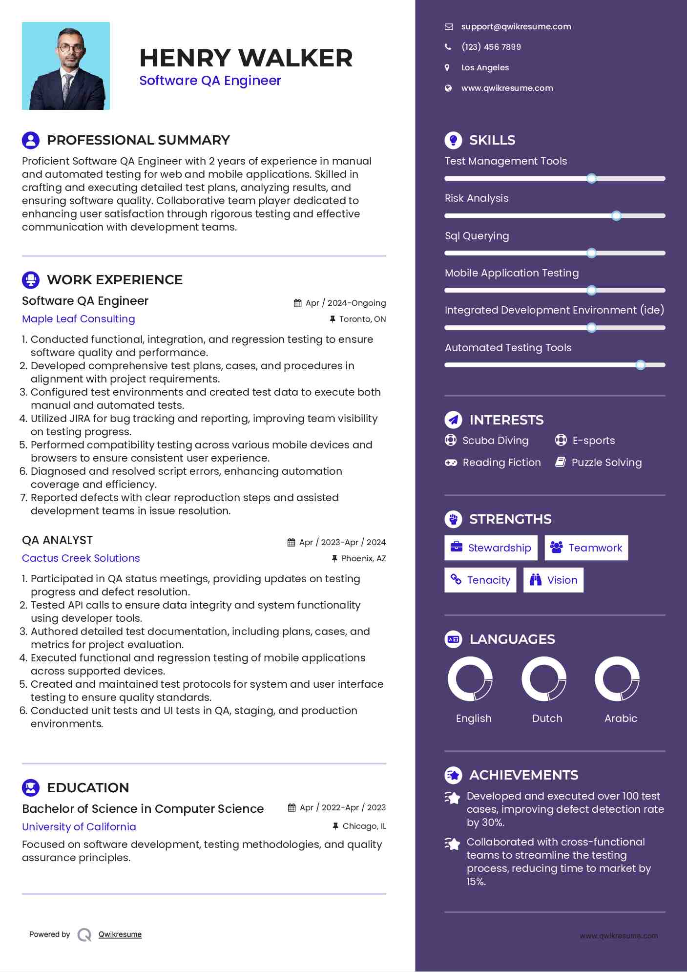Qa Engineer Resume Template Qa Engineer Resume Template