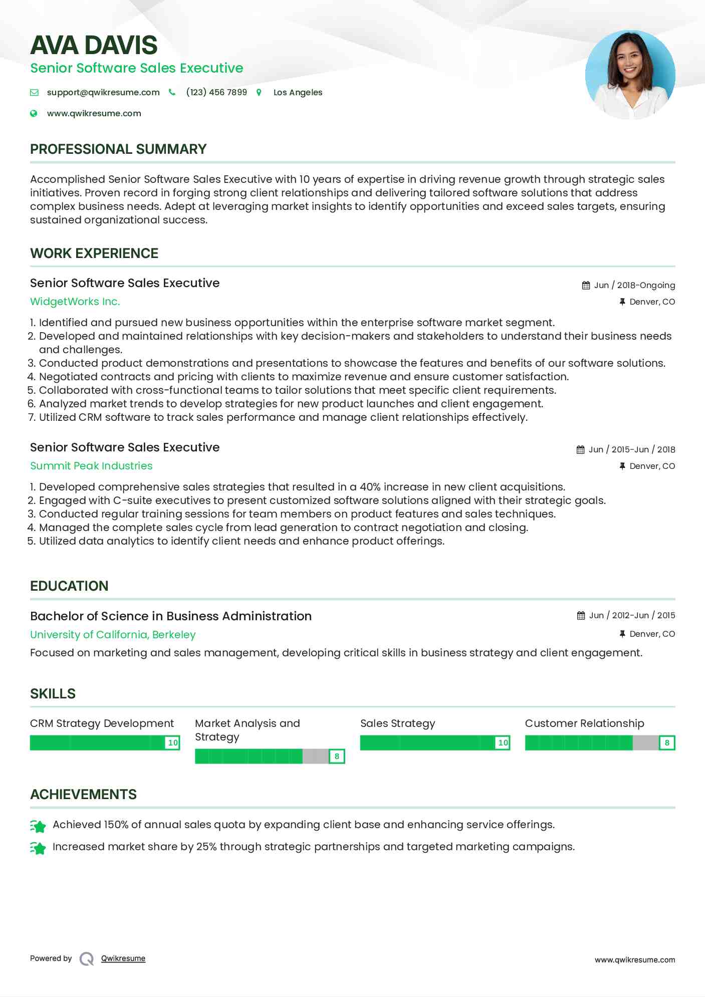 Senior Software Sales Executive Resume Sample