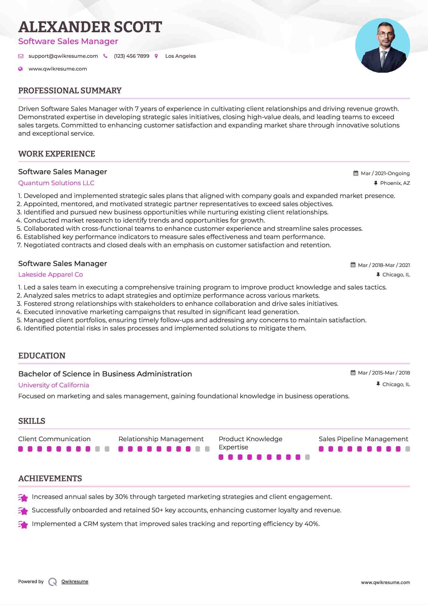 Software Sales Manager Resume Format