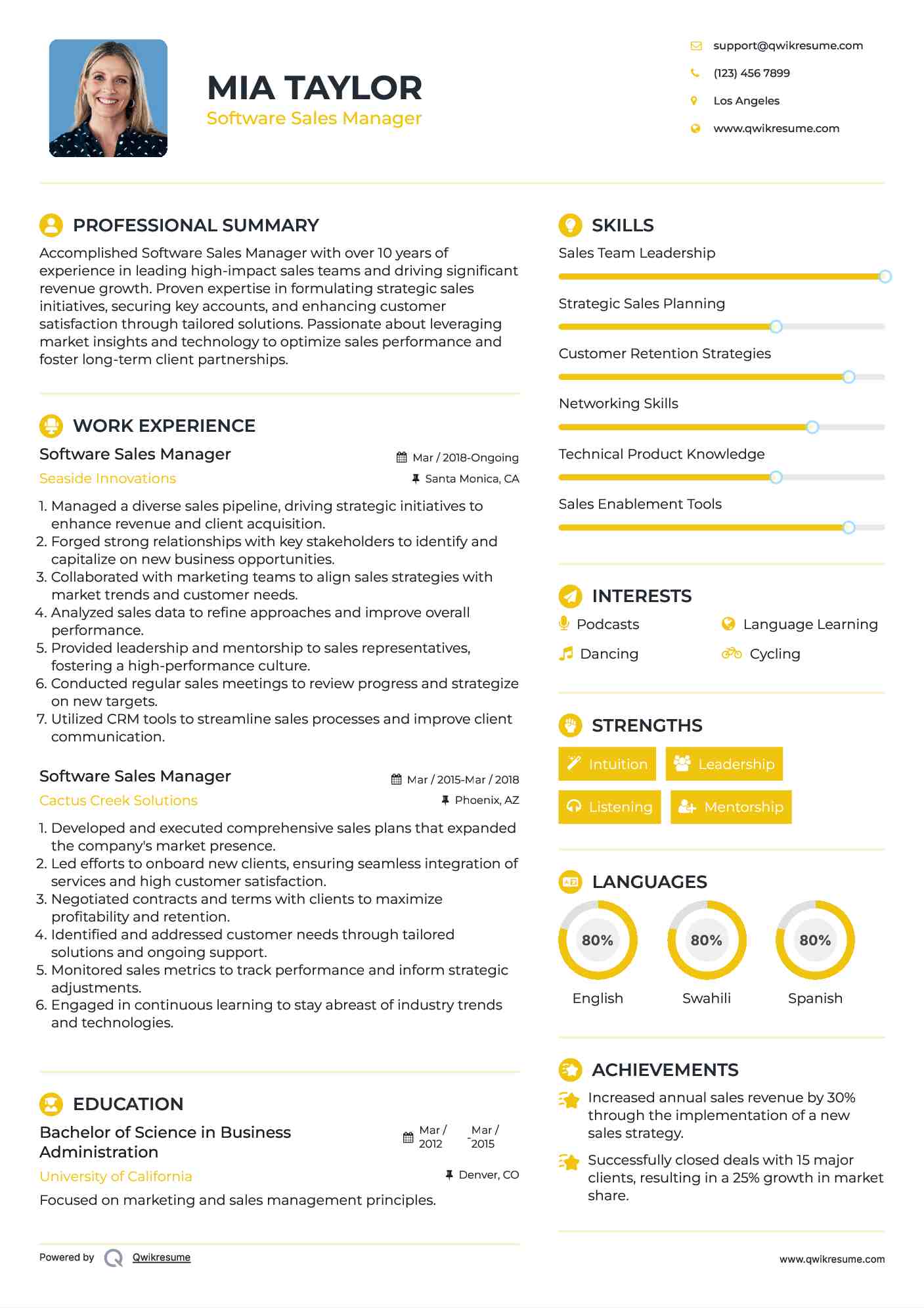 Software Sales Manager Resume Model