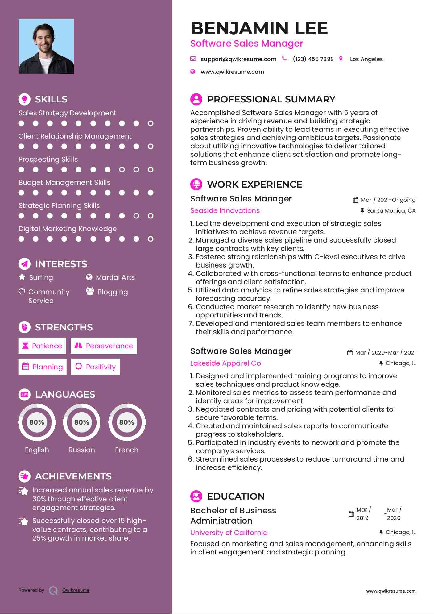 Software Sales Manager Resume Format