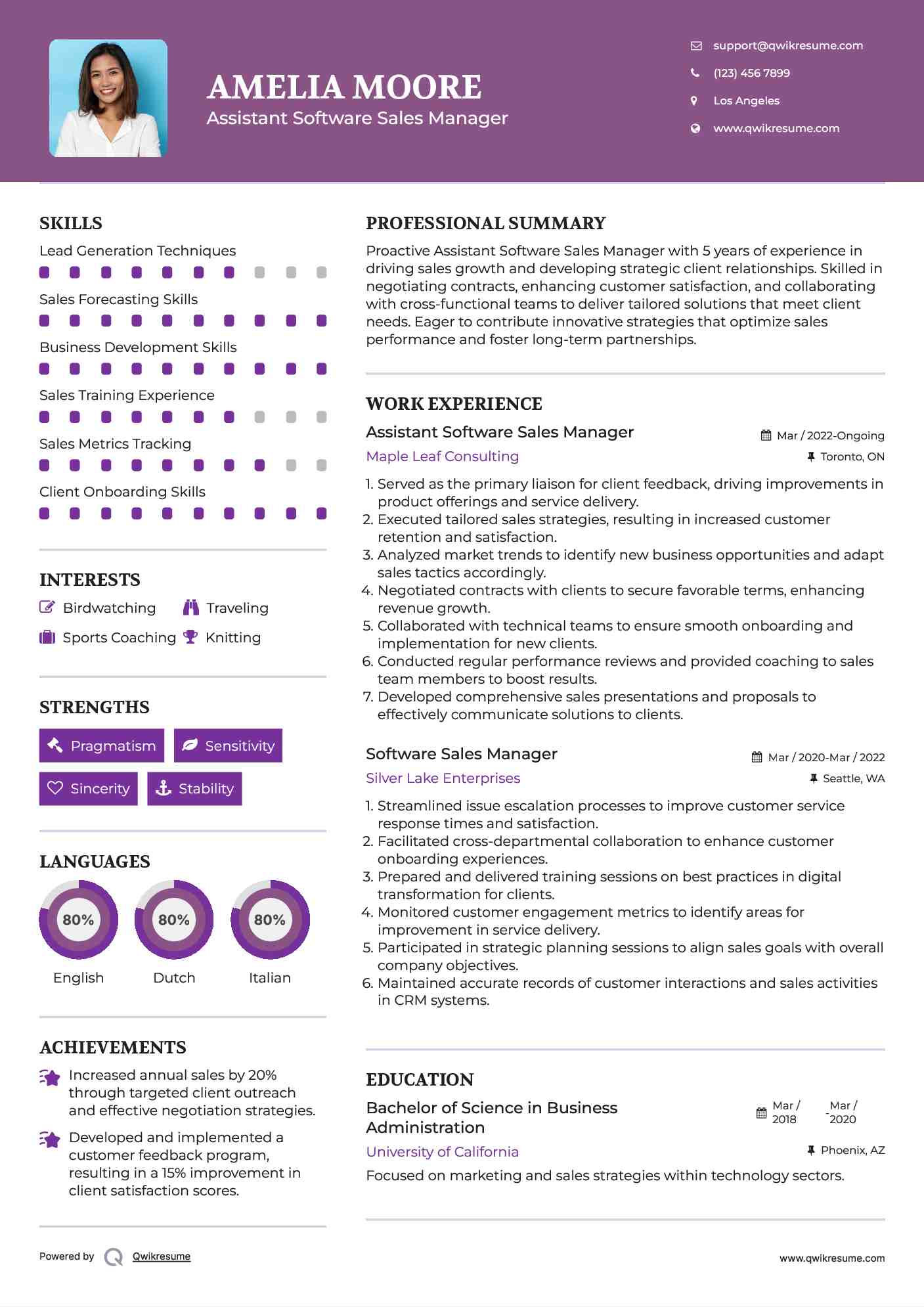 Assistant Software Sales Manager Resume Template
