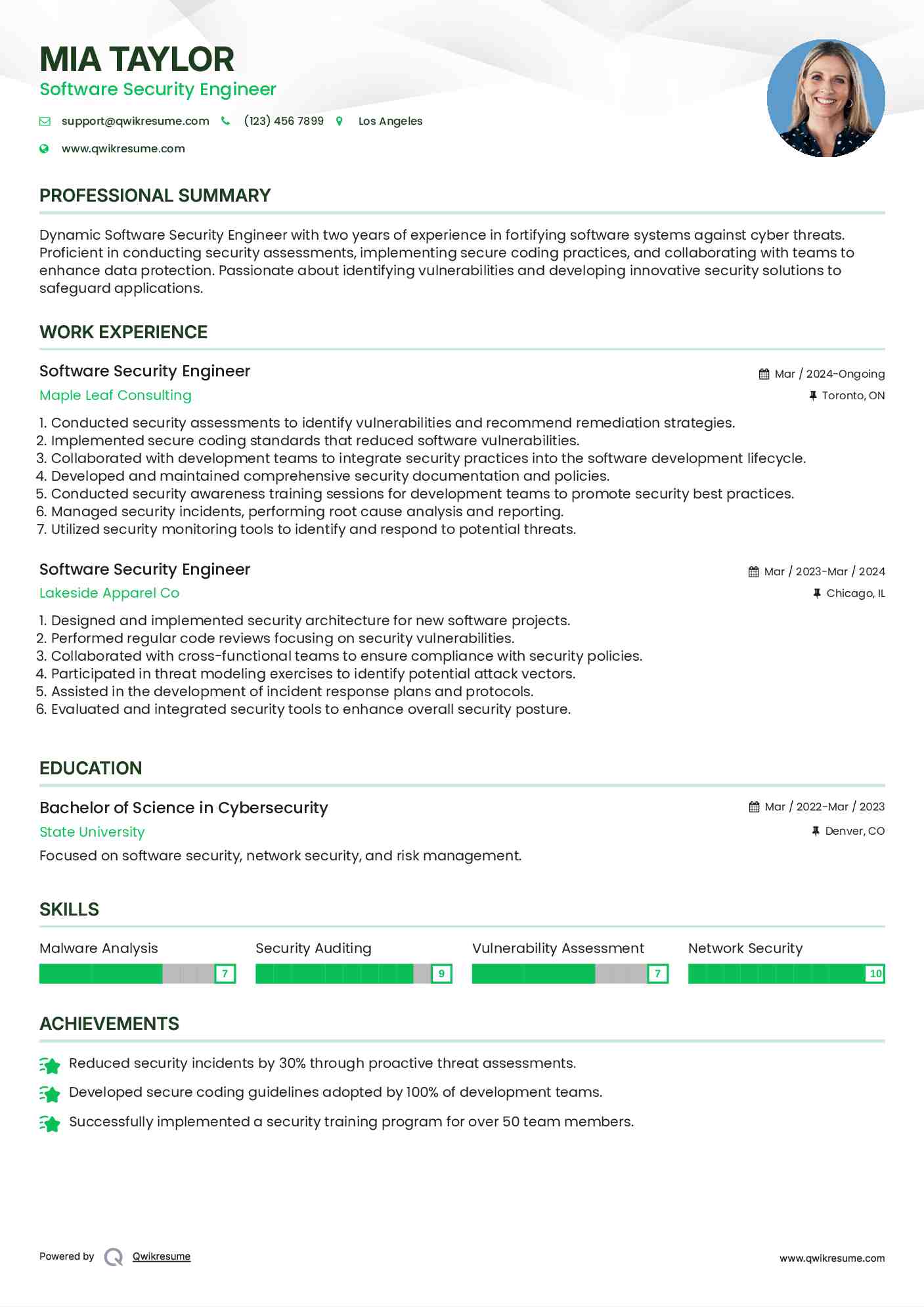 Software Security Engineer Resume Sample