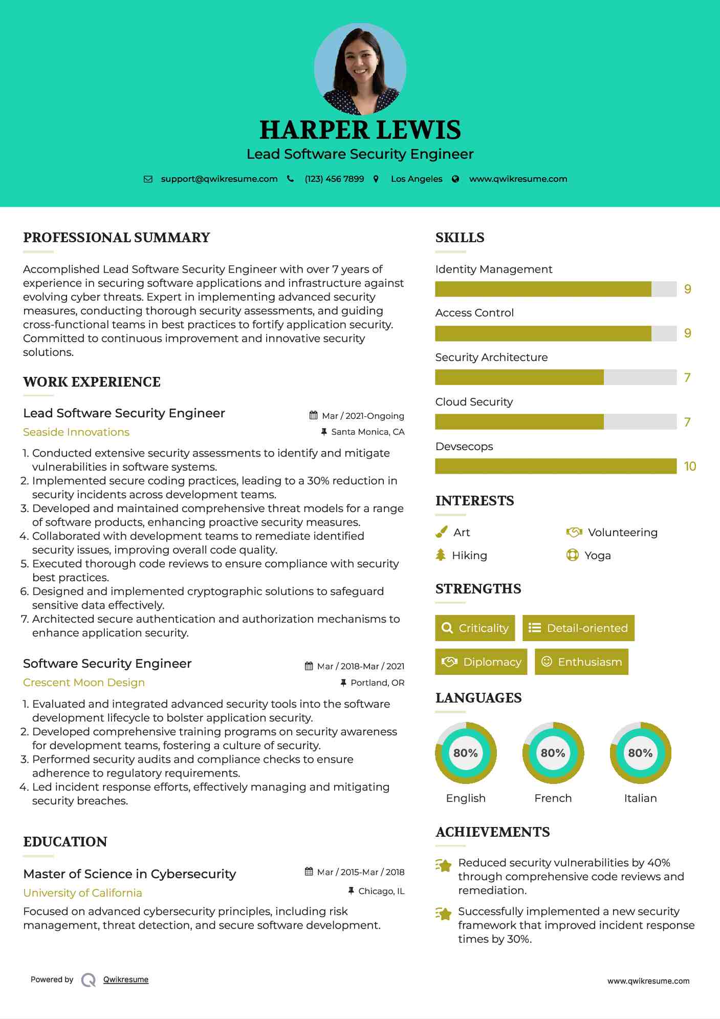 Lead Software Security Engineer Resume Model