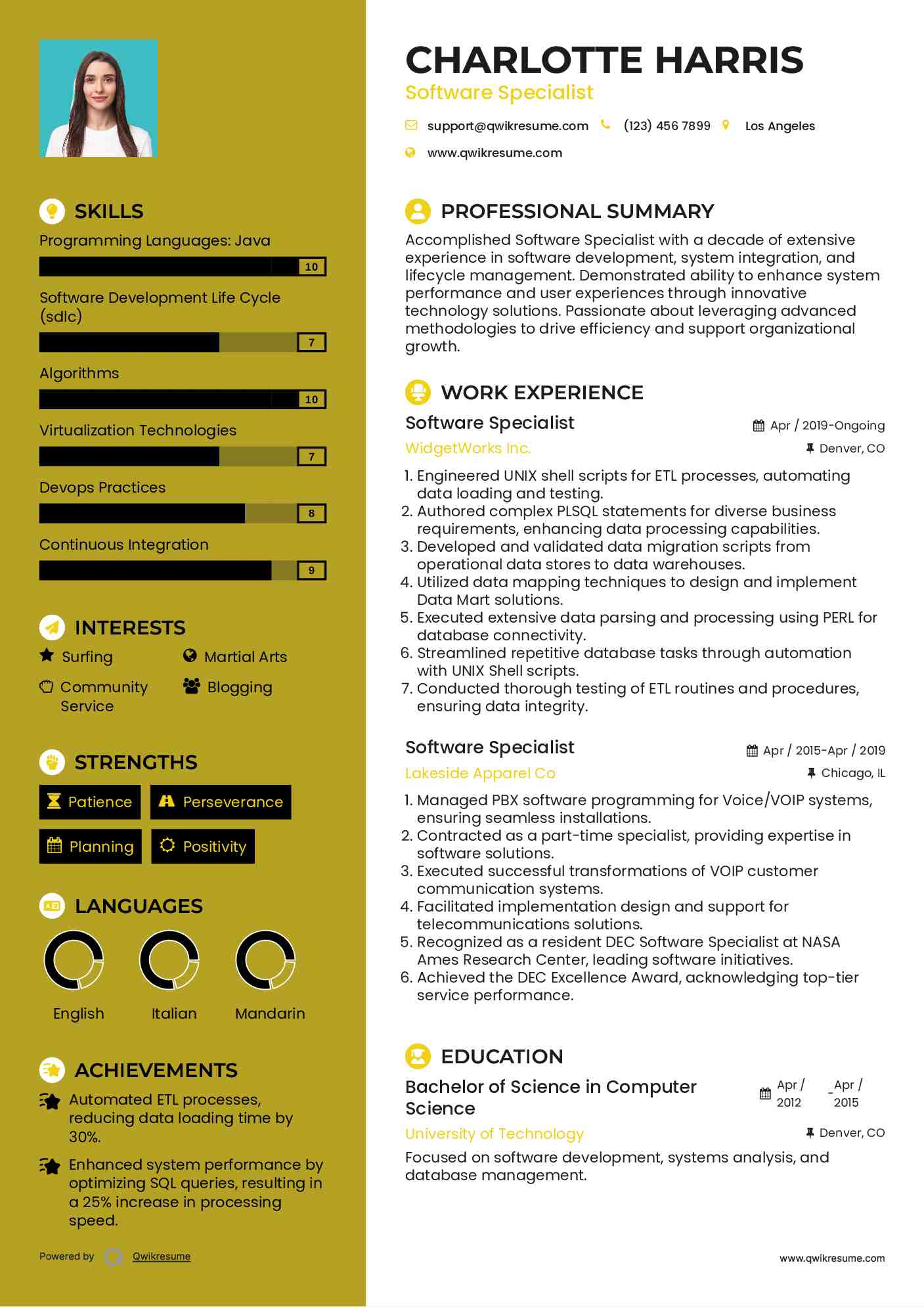 Software Specialist Resume Sample