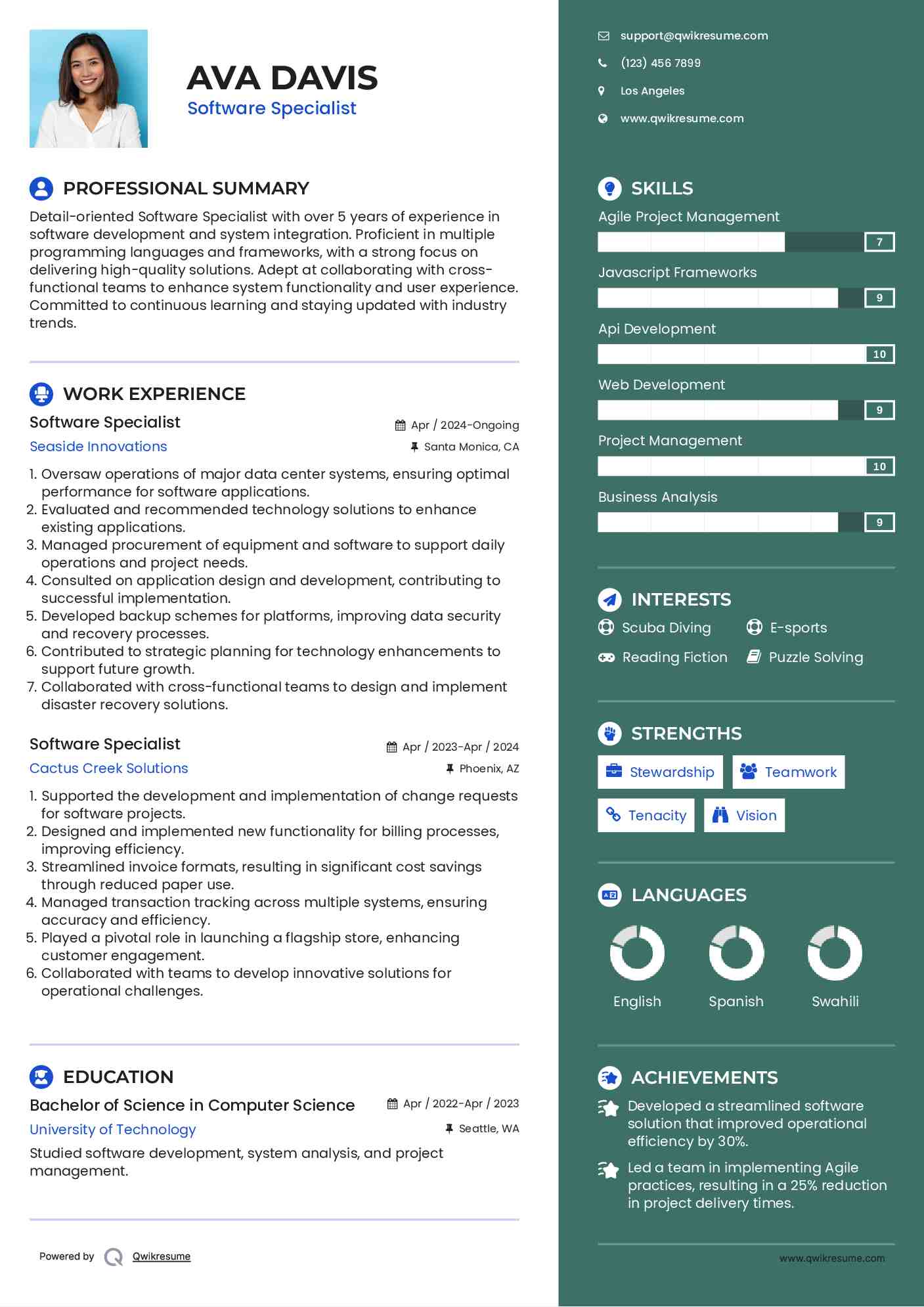 Software Specialist Resume Format