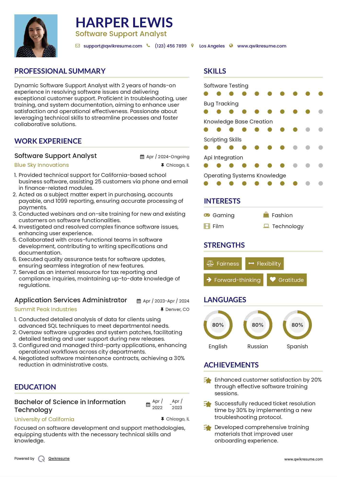 Software Support Analyst Resume Sample