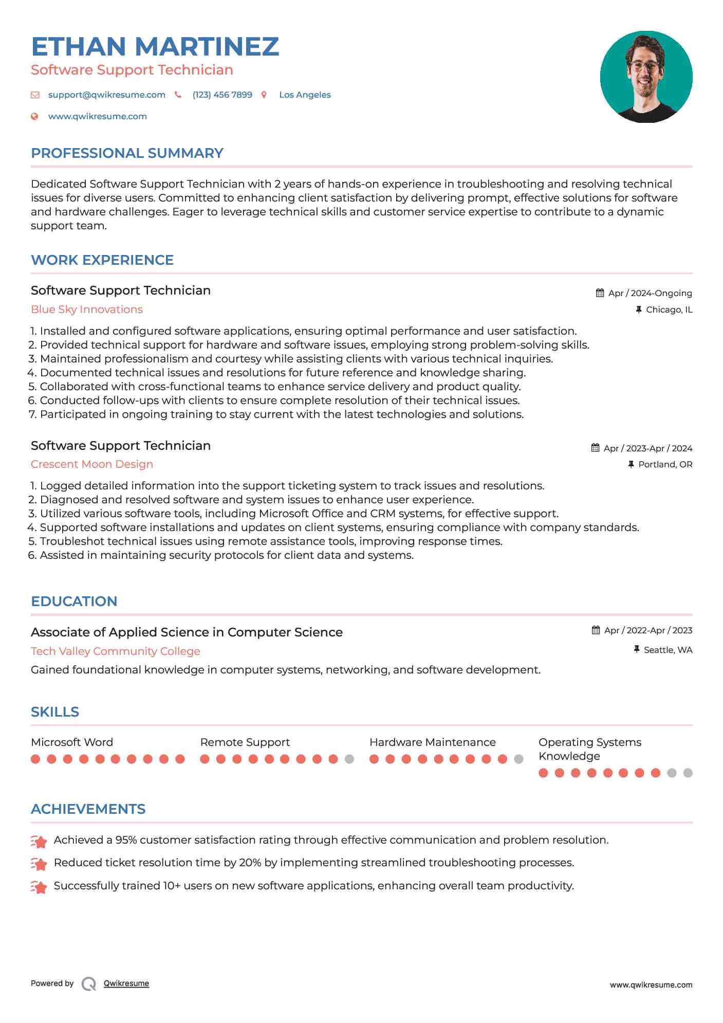 Software Support Technician Resume Format