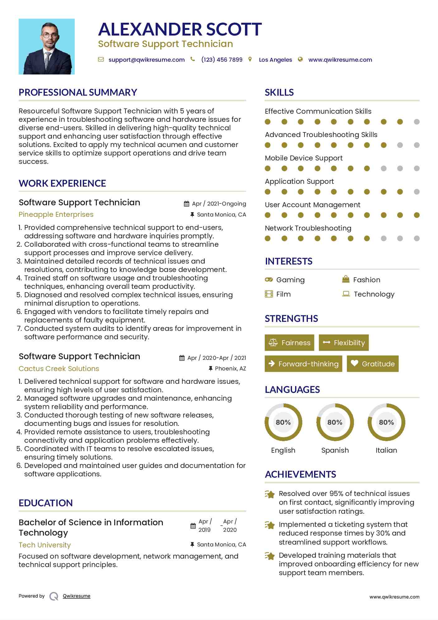 Software Support Technician Resume Template