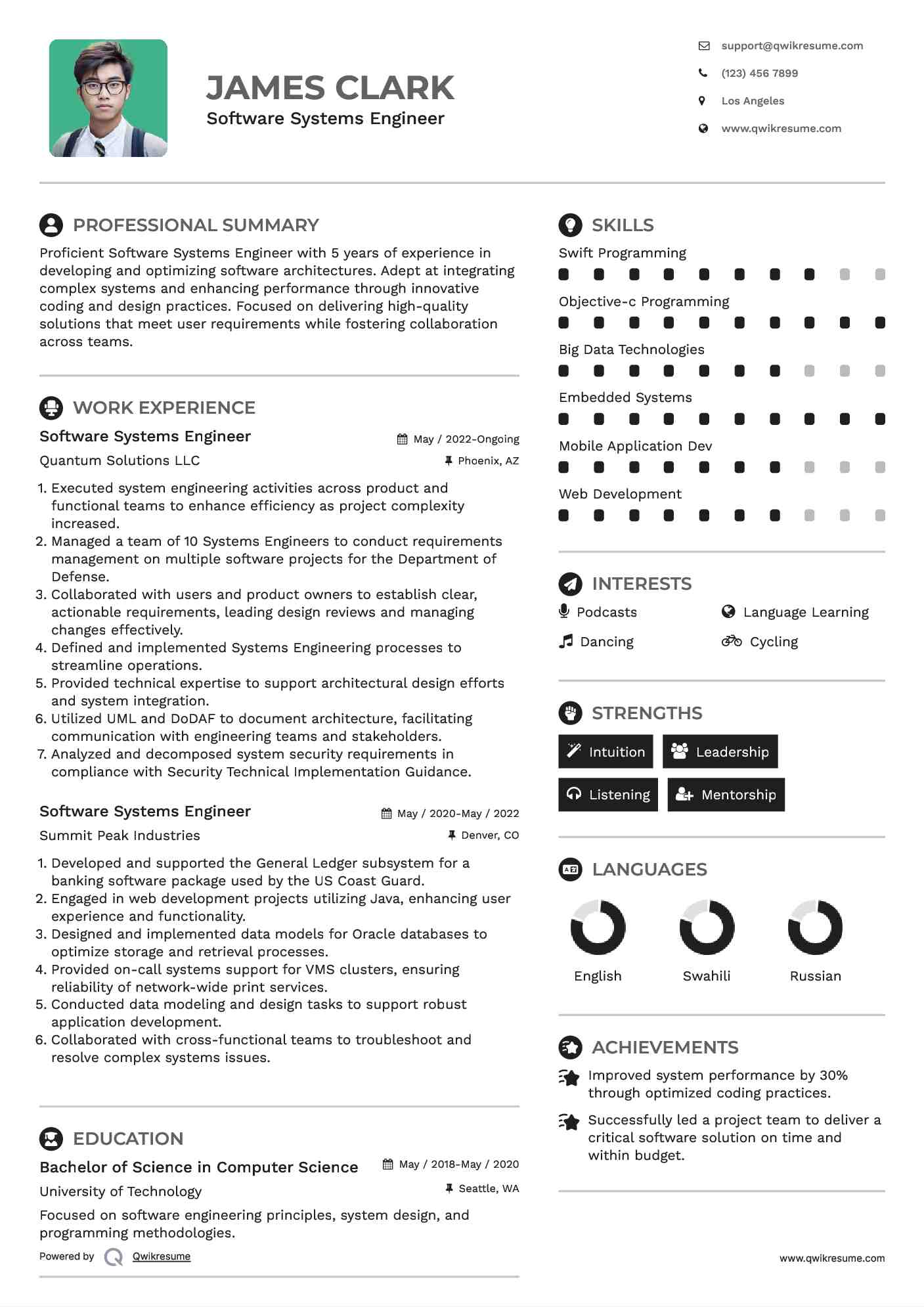 Software Systems Engineer Resume Format
