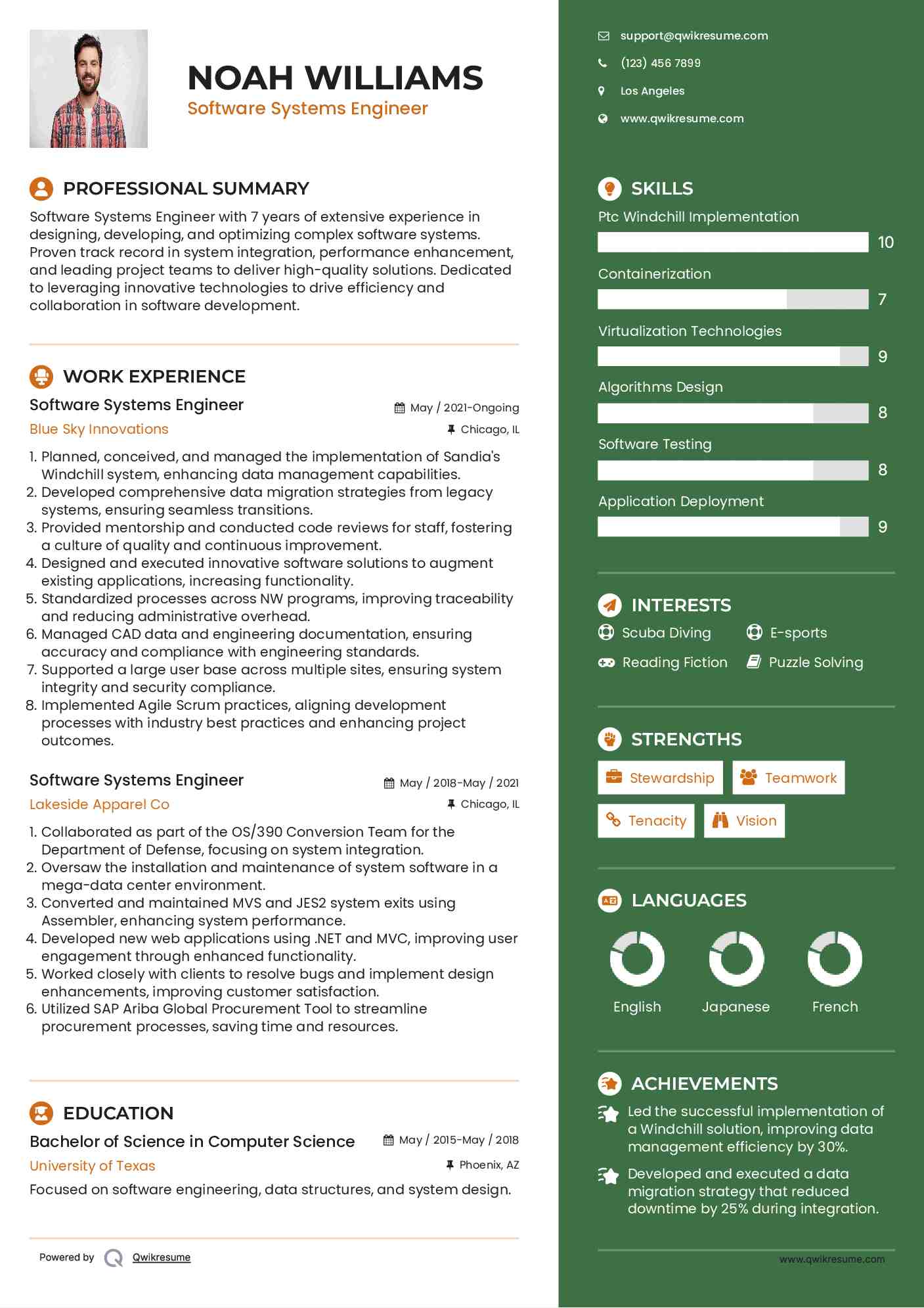 Software Systems Engineer Resume Example