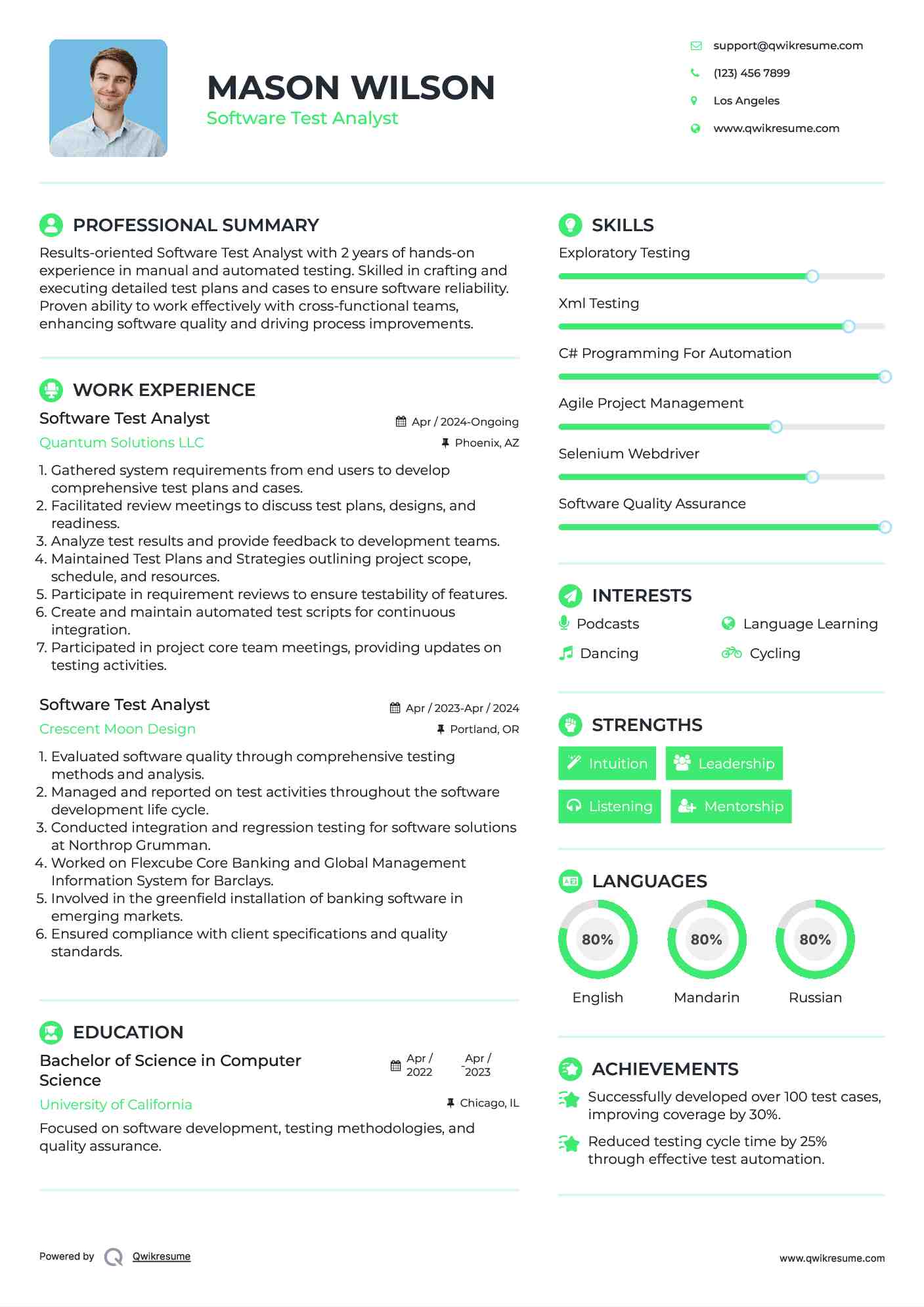 Software Test Analyst Resume Sample