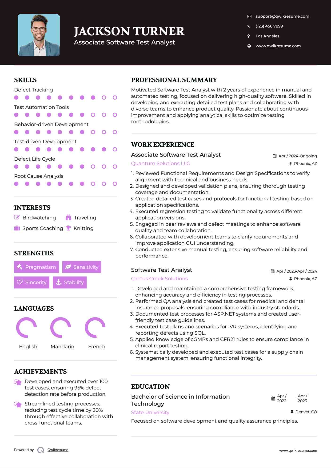Associate Software Test Analyst  Resume Format
