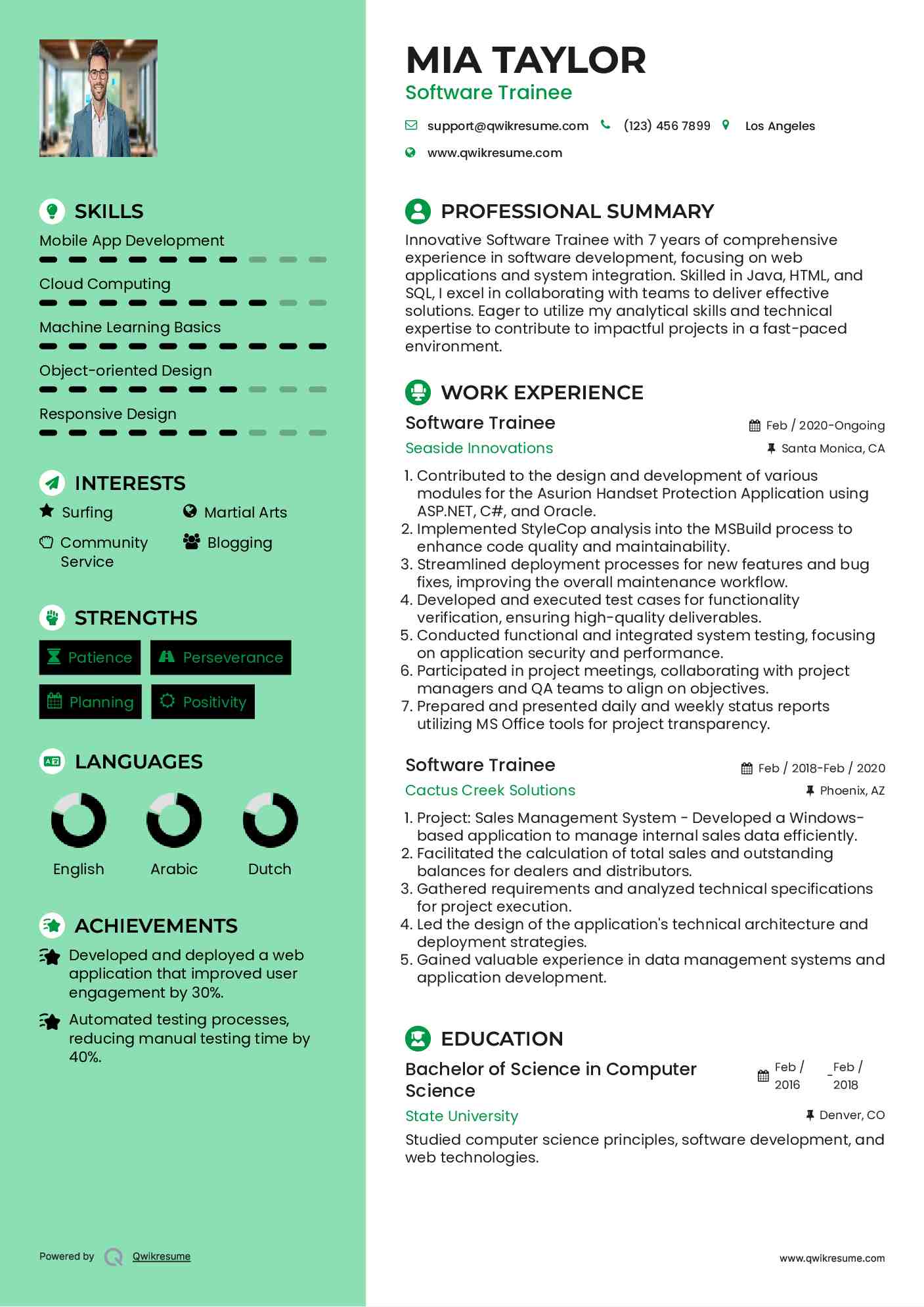 Software Trainee Resume Template