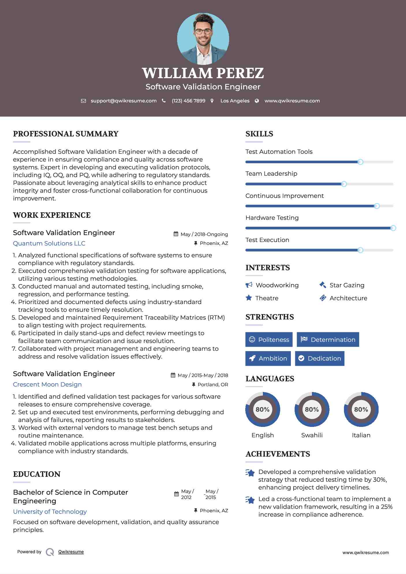 Software Validation Engineer Resume Samples QwikResume